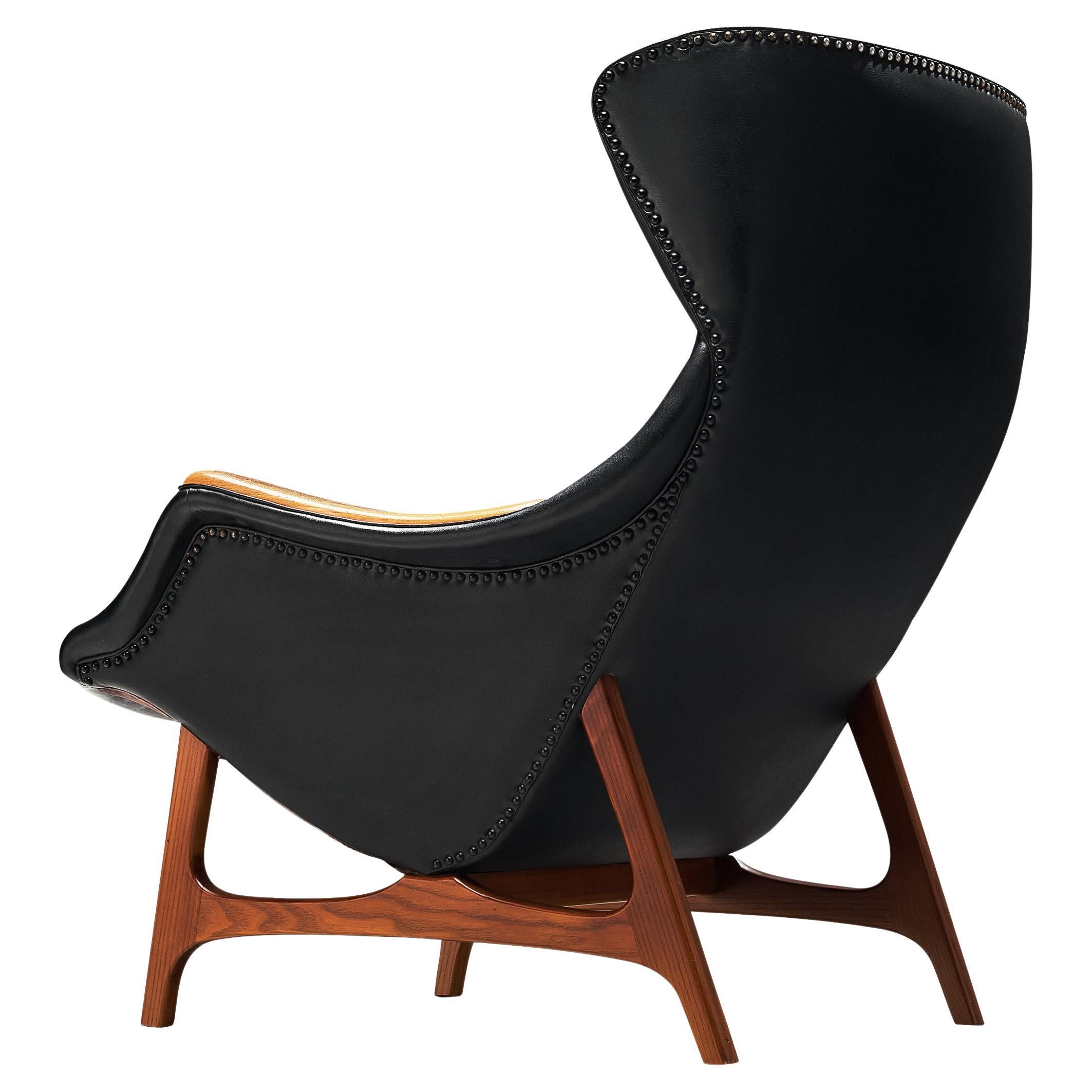 B.J. Chaise longue Hansen en teck et tissu d'ameublement noir 