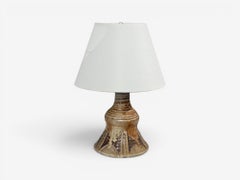 BJ Keramik, lámpara de mesa de estilo brutalista, gres beige, Dinamarca, década de 1960