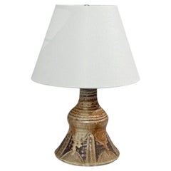 BJ Keramik, Brutalist Table Lamp, Beige Stoneware, Denmark, 1960s