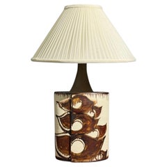 BJ Keramik, Große Tischlampe, Braunes Steingut, Dänemark, 1960er Jahre