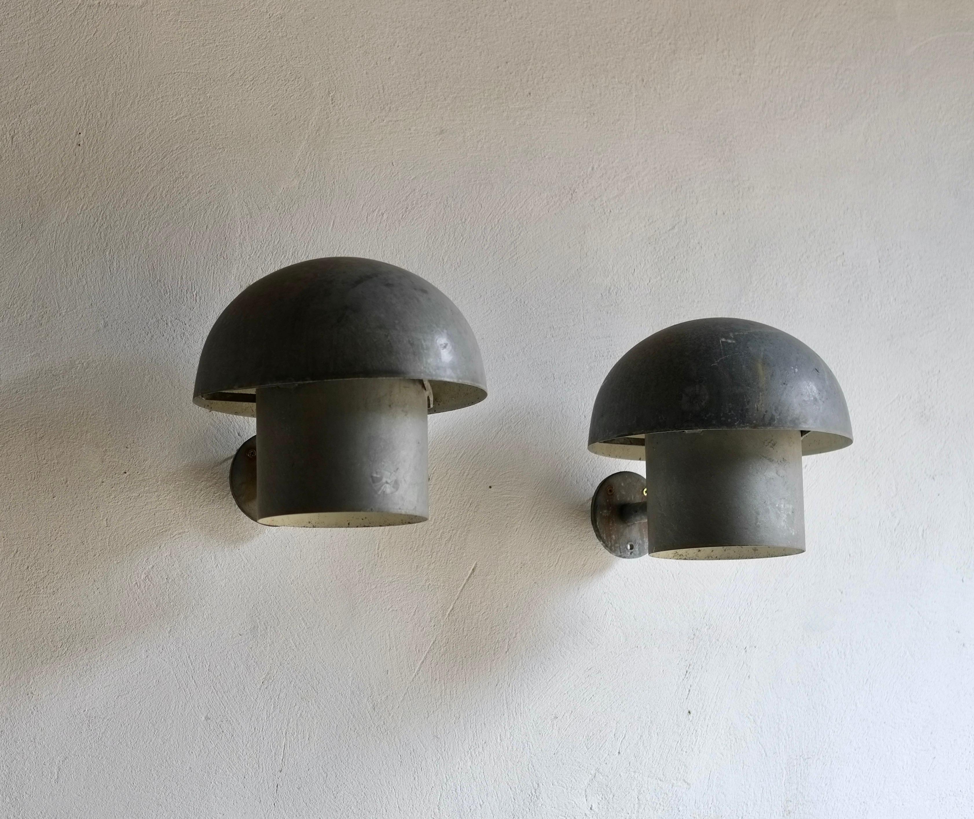 A pair of zinc-plated metal wall lights designed by Bjarne Bech for Louis Poulsen, circa 1965, Denmark.

The lamps have been rewired and PAT tested. They will need to be fitted by a professional and set into the wall.

Price is for the pair.