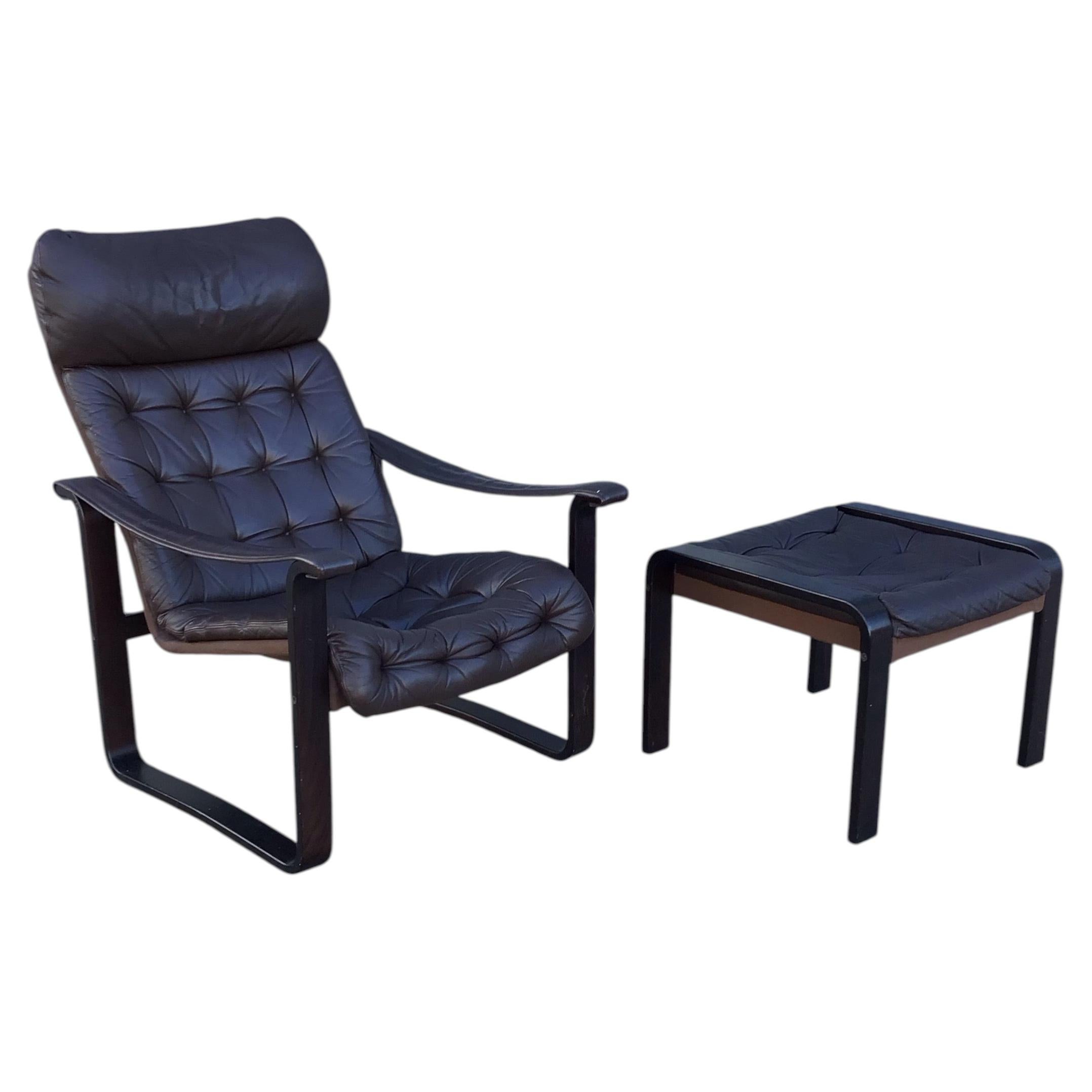 Bjarne Dahlqvist Lounge Chair & Ottoman, Leather, Mid-Century Modern For Sale