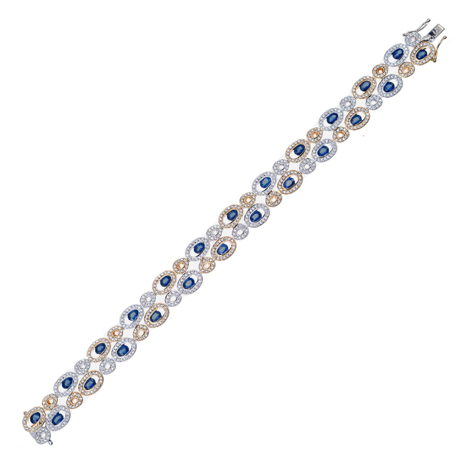 Taille ovale BJC Bracelet à maillons en or bicolore avec saphir ovale de 9,15 carats et halo de diamants en vente