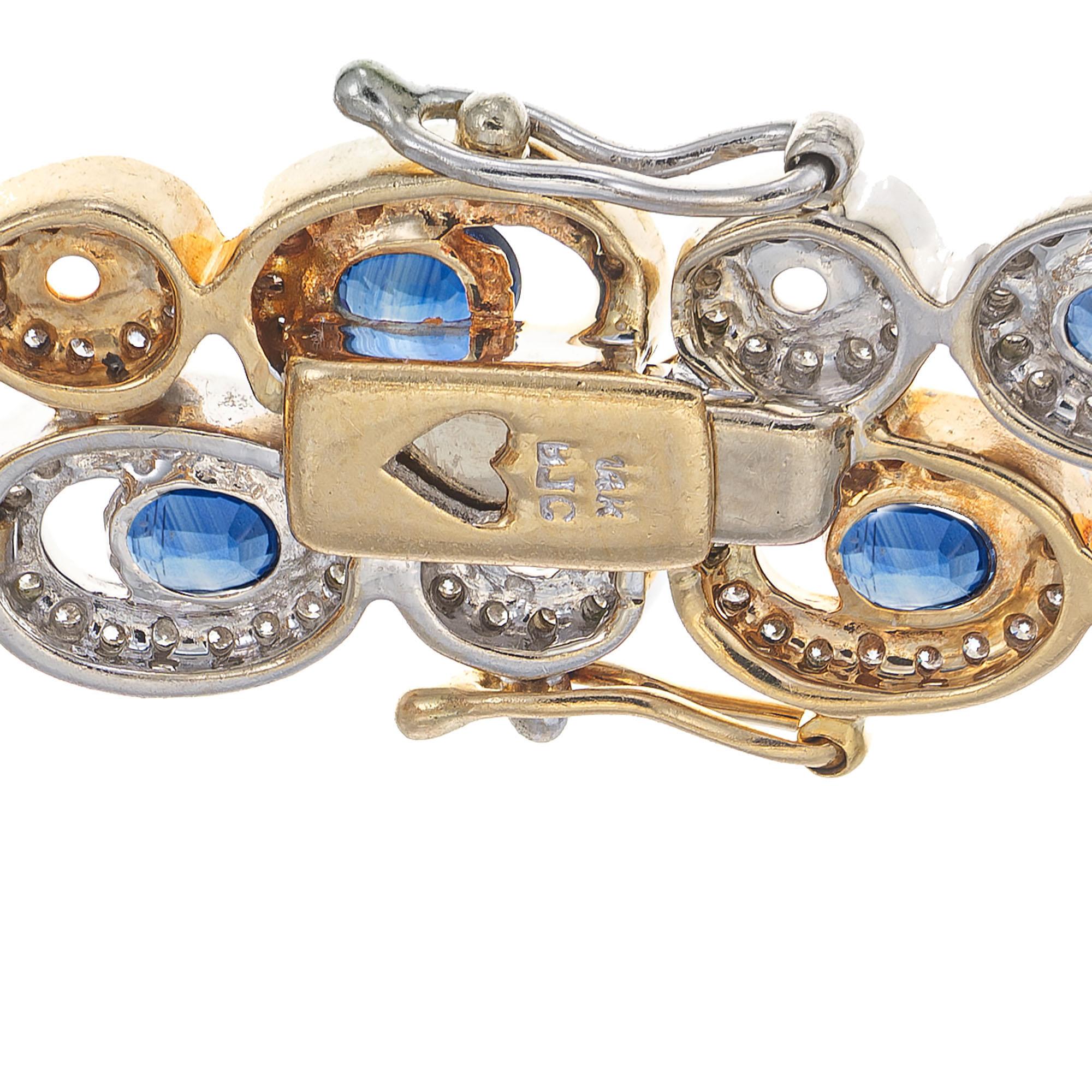 BJC Bracelet à maillons en or bicolore avec saphir ovale de 9,15 carats et halo de diamants Pour femmes en vente
