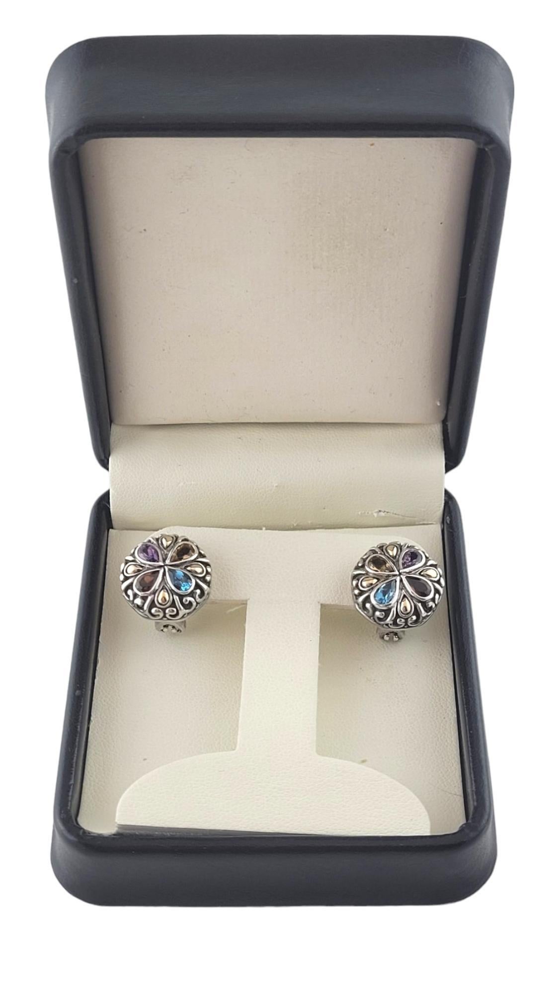BJC Samuel Benham 18K Gold/Sterling Silver Multi Gemstone Flower Earrings #17905 For Sale 3