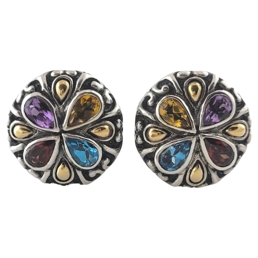 BJC Samuel Benham 18K Gold/Sterling Silver Multi Gemstone Flower Earrings #17905