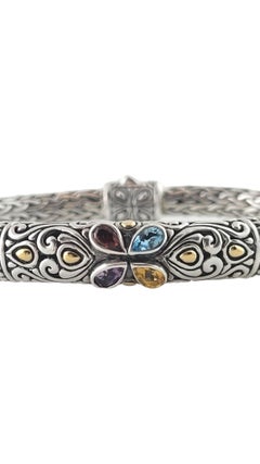 BJC Samuel Benham Pulsera de oro amarillo de 18 quilates y plata de ley con varias piedras #17907