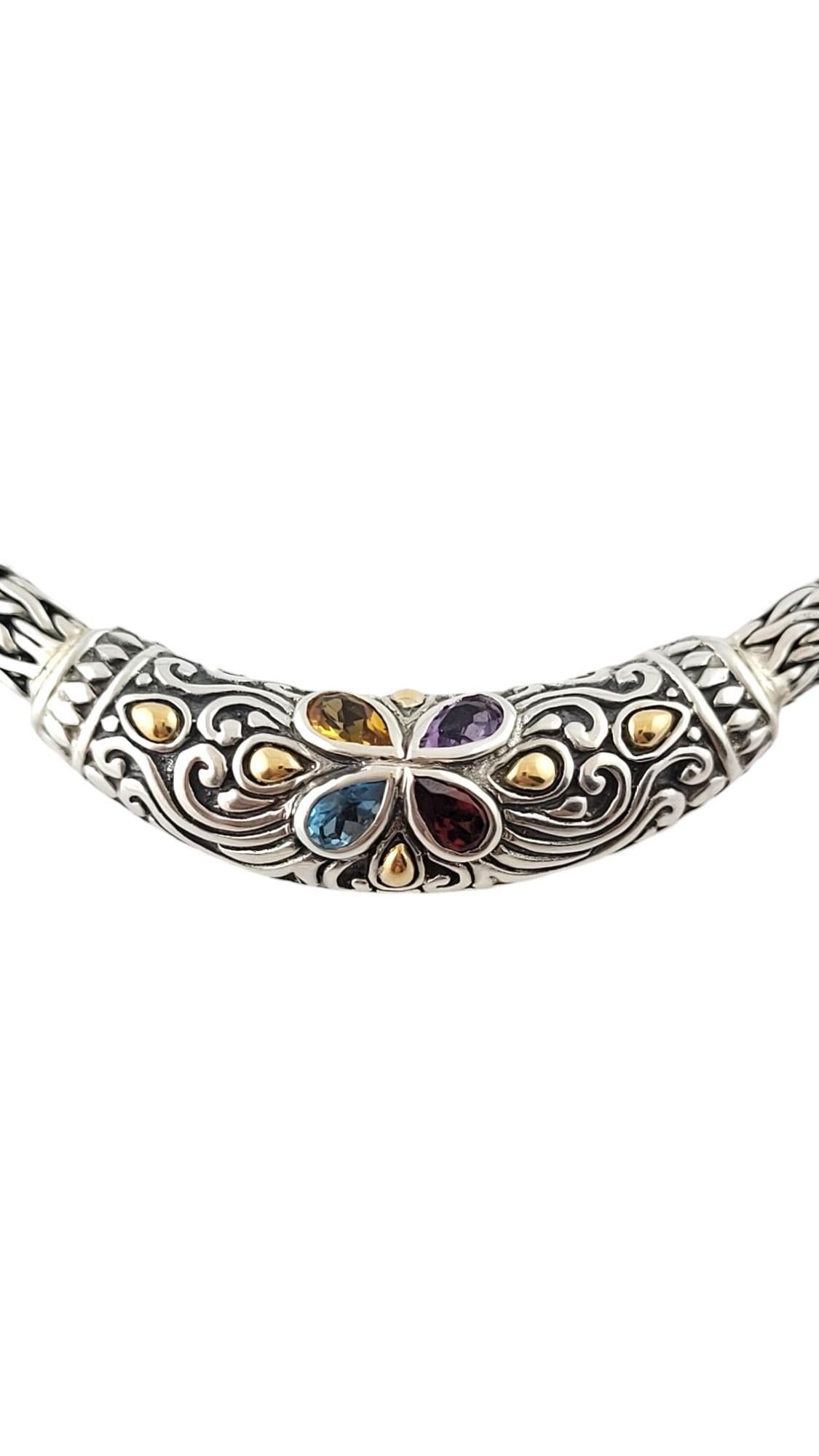 BJC Samuel Benham 18K Yellow Gold and Sterling Silver Multi Gemstone Necklace

This stunning sterling silver necklace by BJC Samuel Benham has beautiful 18K yellow gold detailing and four multicolored gemstones to give the piece a beautiful pop of