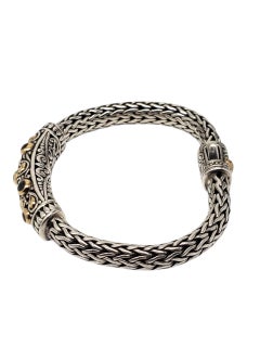 BJC Samuel Benham Pulsera de eslabones de plata de ley y oro de 18 quilates con piedras azules #22609