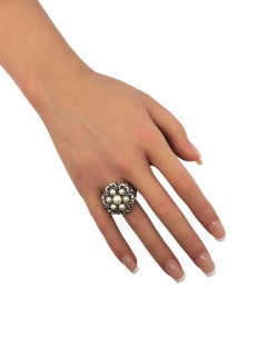 BJC Sterling Silver 18k Yellow Gold Pearl Cluster Scroll Ring Size 8 #23772