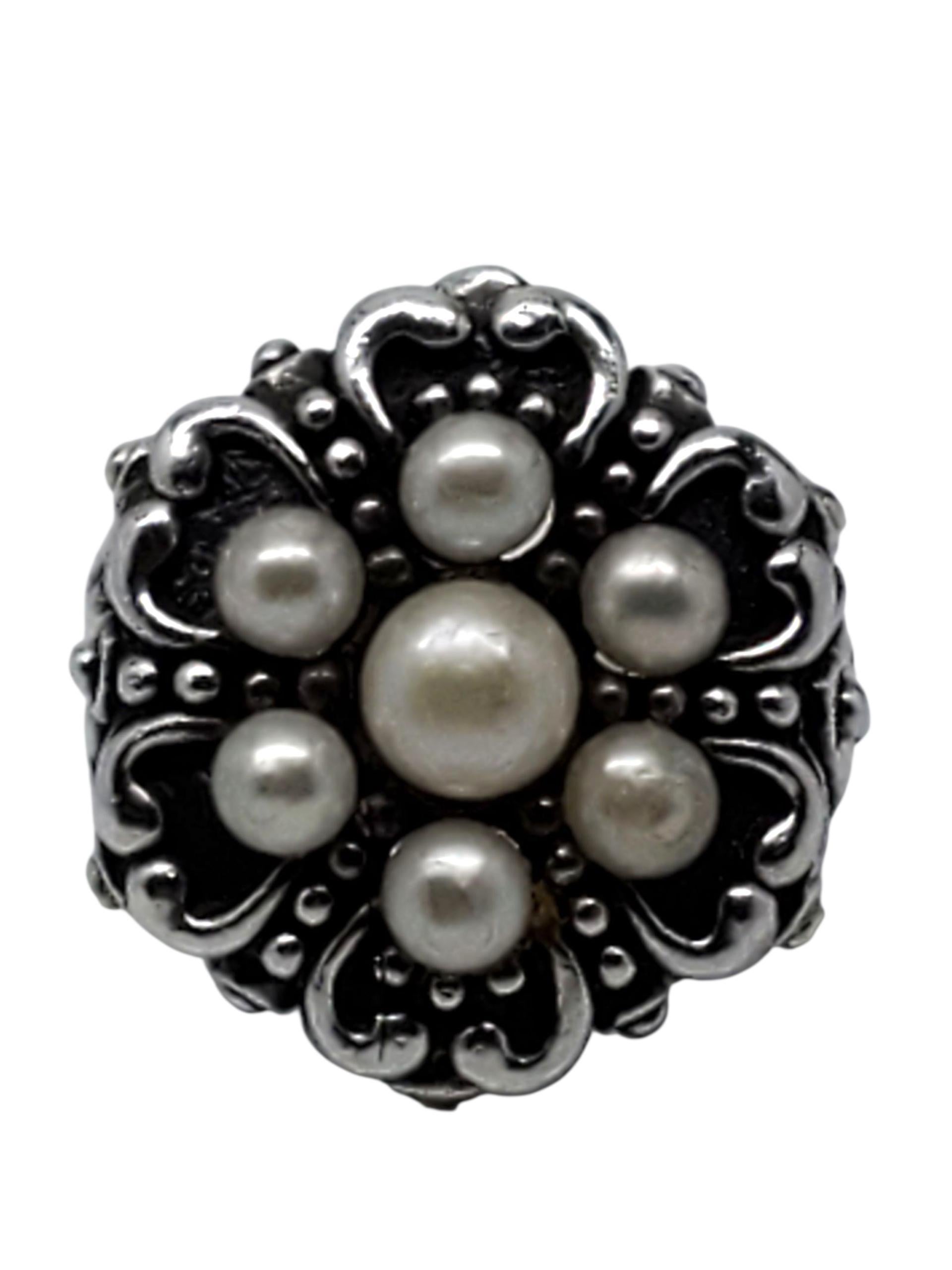 BJC Sterling Silver 18k Yellow Gold Pearl Cluster Scroll Ring Size 8 #23772 For Sale