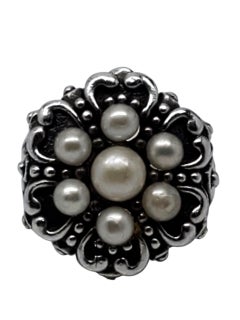 BJC Sterling Silver 18k Yellow Gold Pearl Cluster Scroll Ring Size 8 #23772