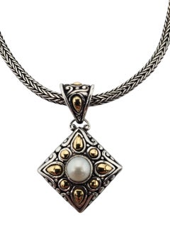 BJC Sterling Silver Two-Tone Pearl Pendant Necklace #23797