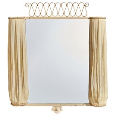 Bjerkås Armatur, Illuminated Wall Mirror, Metal, Fabric, Sweden, 1940s