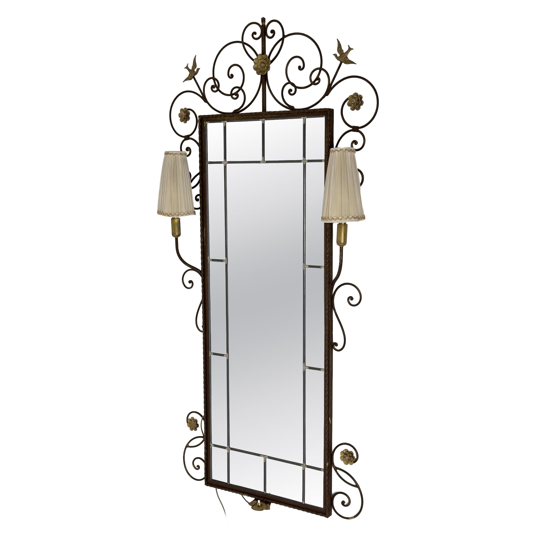 Bjerkås Hand-Forged Wrought Iron Mirror, Sweden, Documen