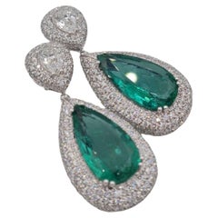 IGI and GIA Certified 19 Carat Pear Cut Green Emerald Diamond Earrings