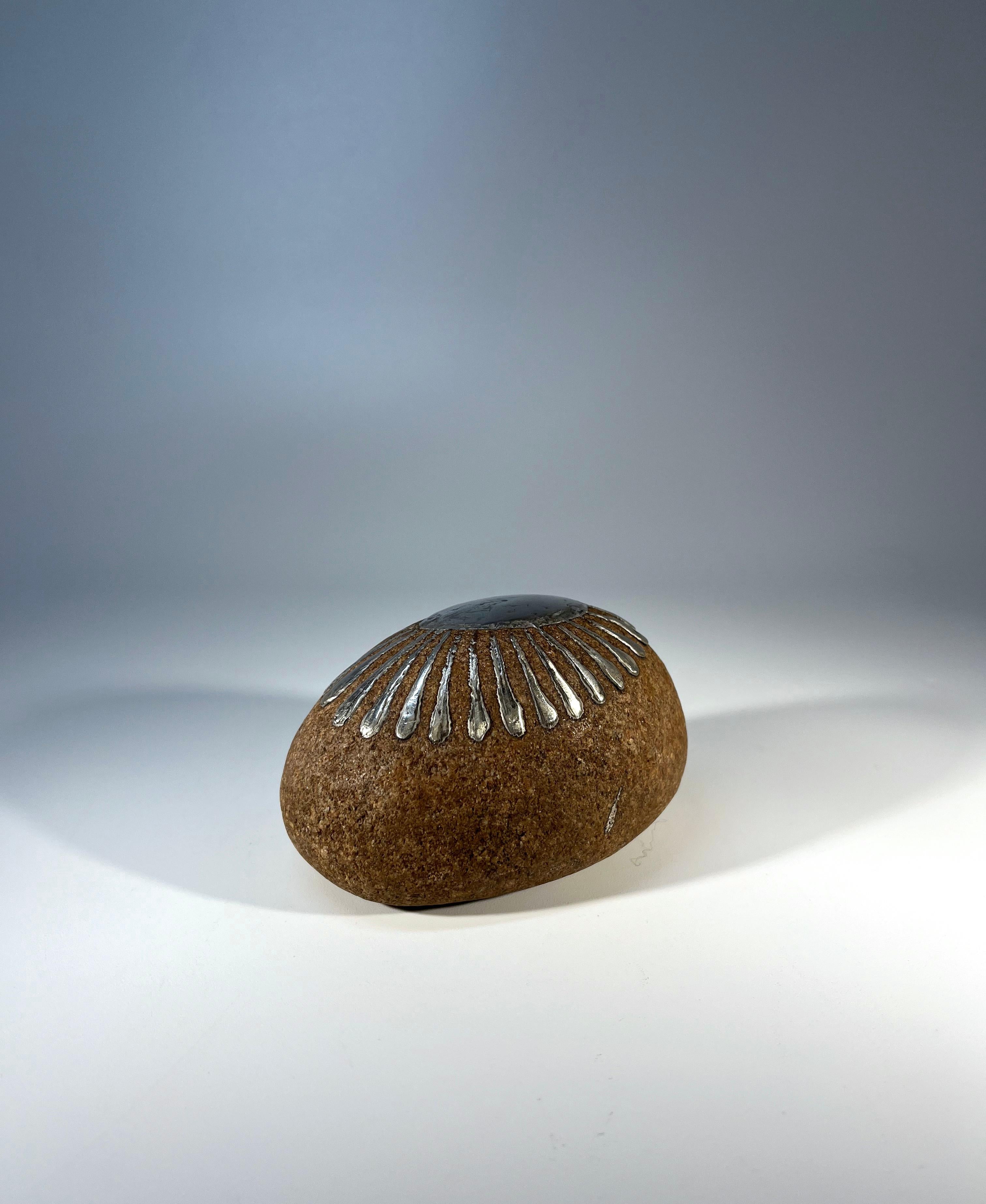 Bjorge Skohg For Gustavsberg, Stone And Applied Silver Art Rock For Sale 4