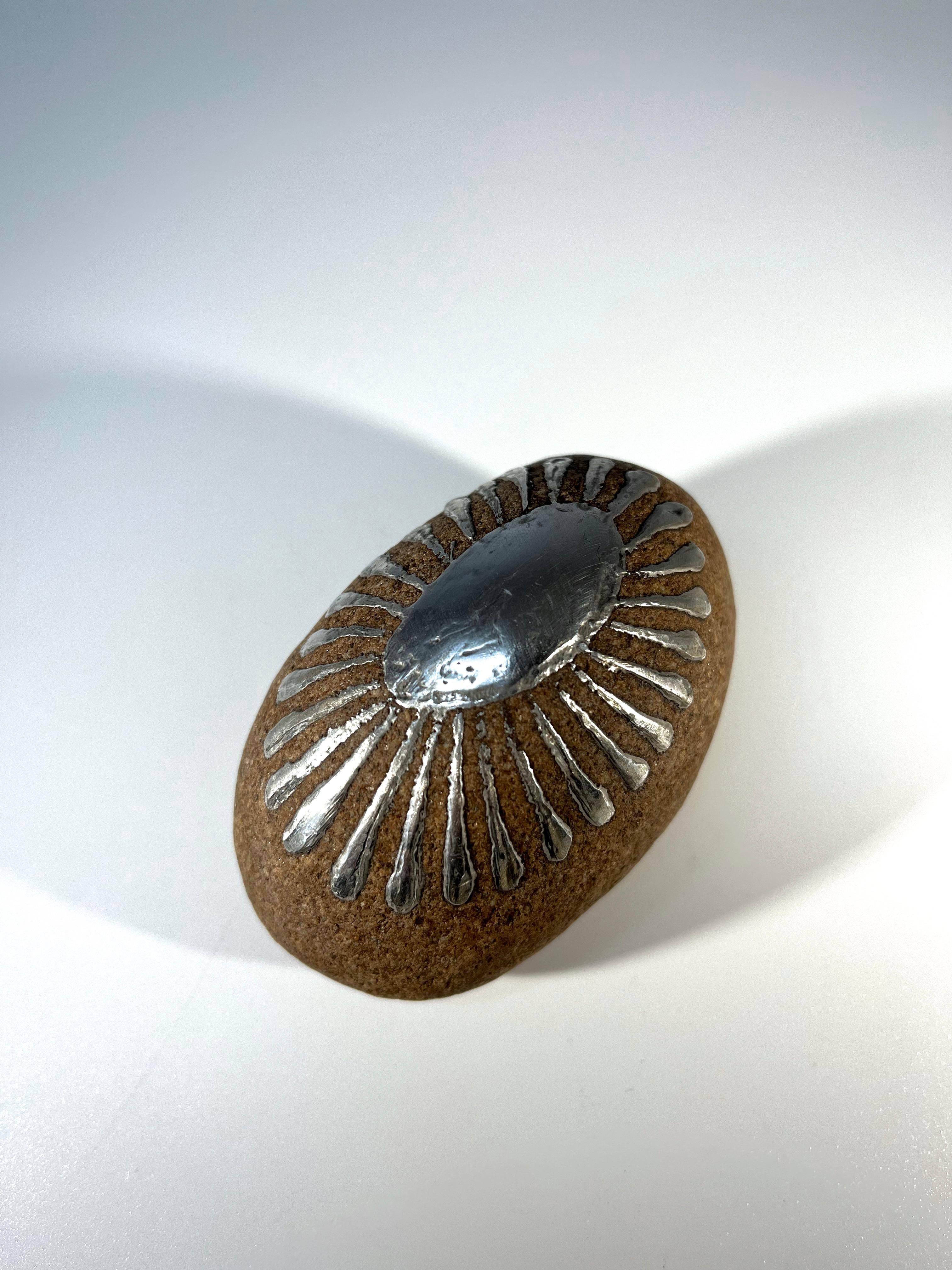 Hand-Crafted Bjorge Skohg For Gustavsberg, Stone And Applied Silver Art Rock For Sale