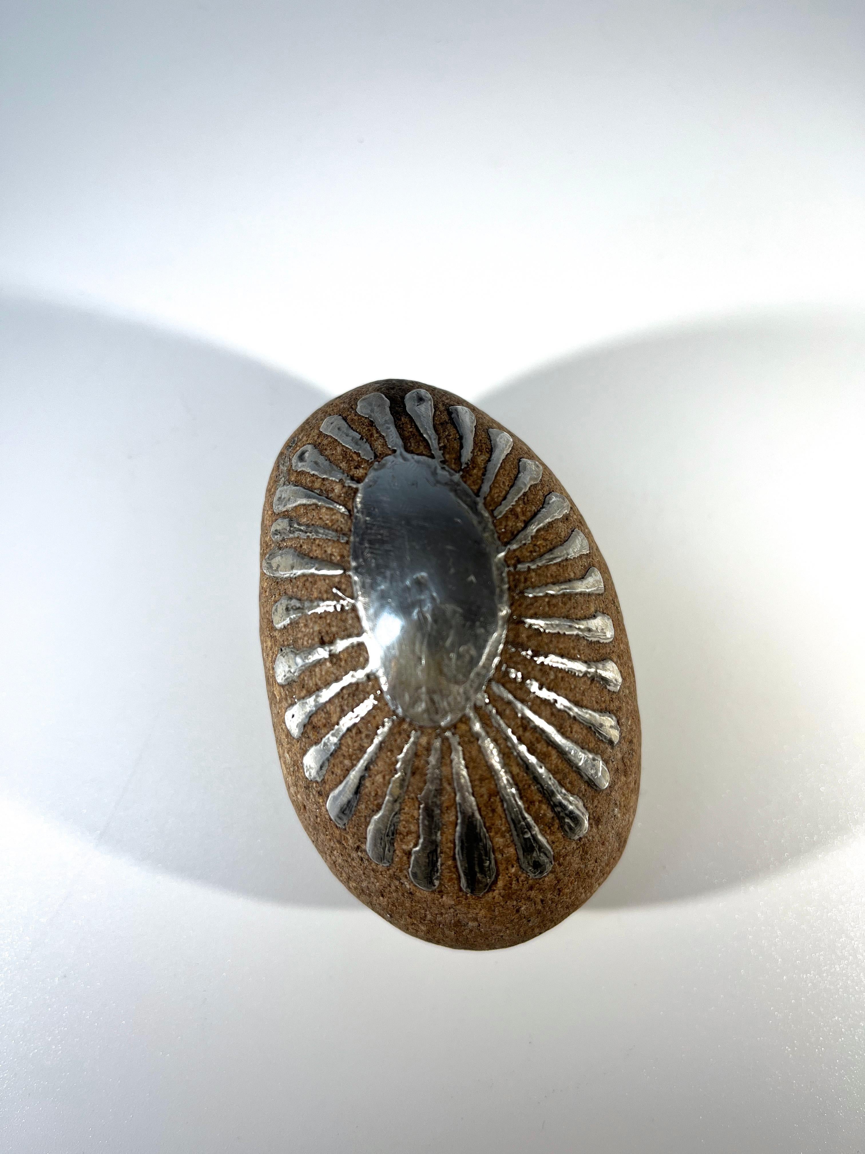 20th Century Bjorge Skohg For Gustavsberg, Stone And Applied Silver Art Rock For Sale