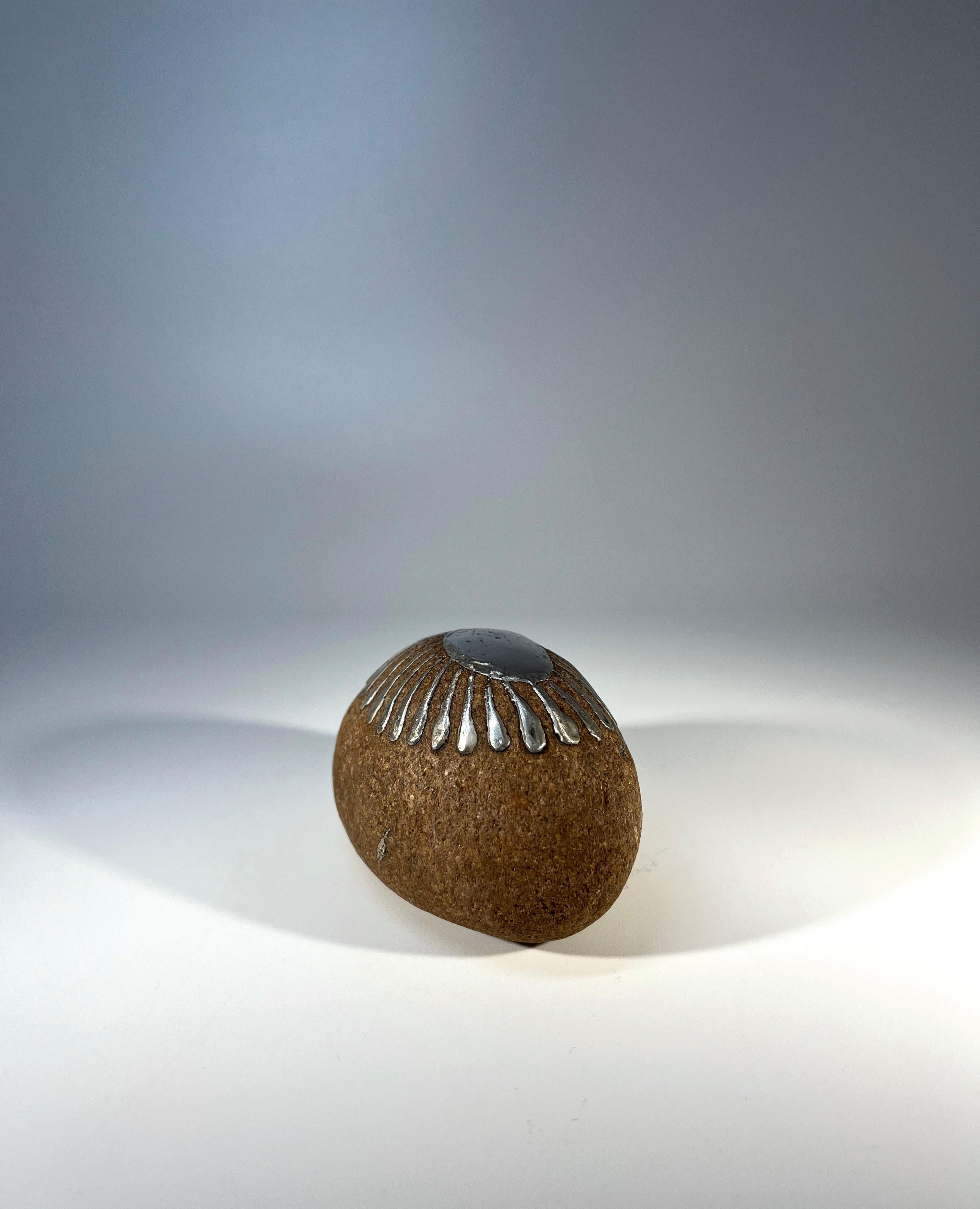 Bjorge Skohg For Gustavsberg, Stone And Applied Silver Art Rock For Sale 1