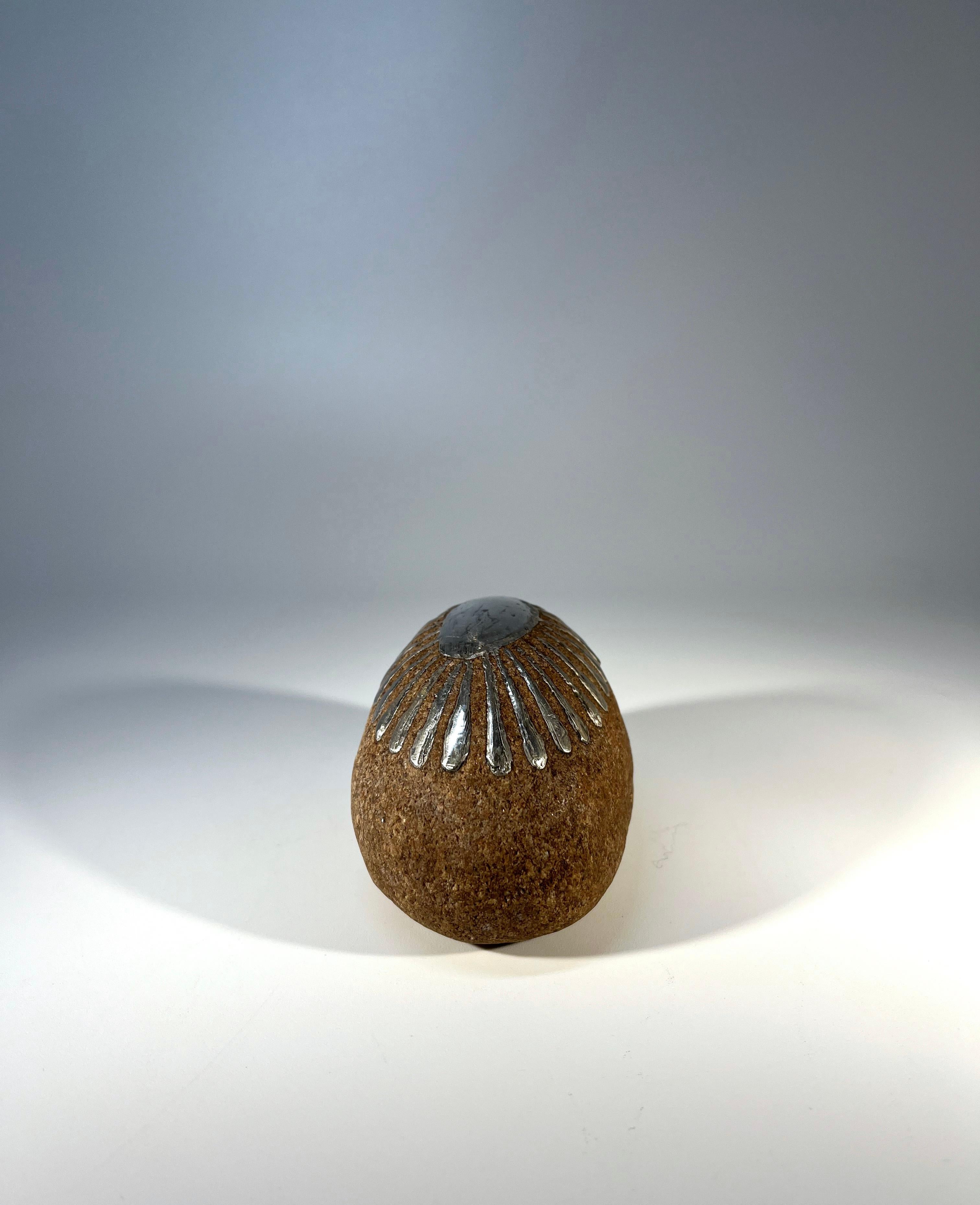 Bjorge Skohg For Gustavsberg, Stone And Applied Silver Art Rock For Sale 2