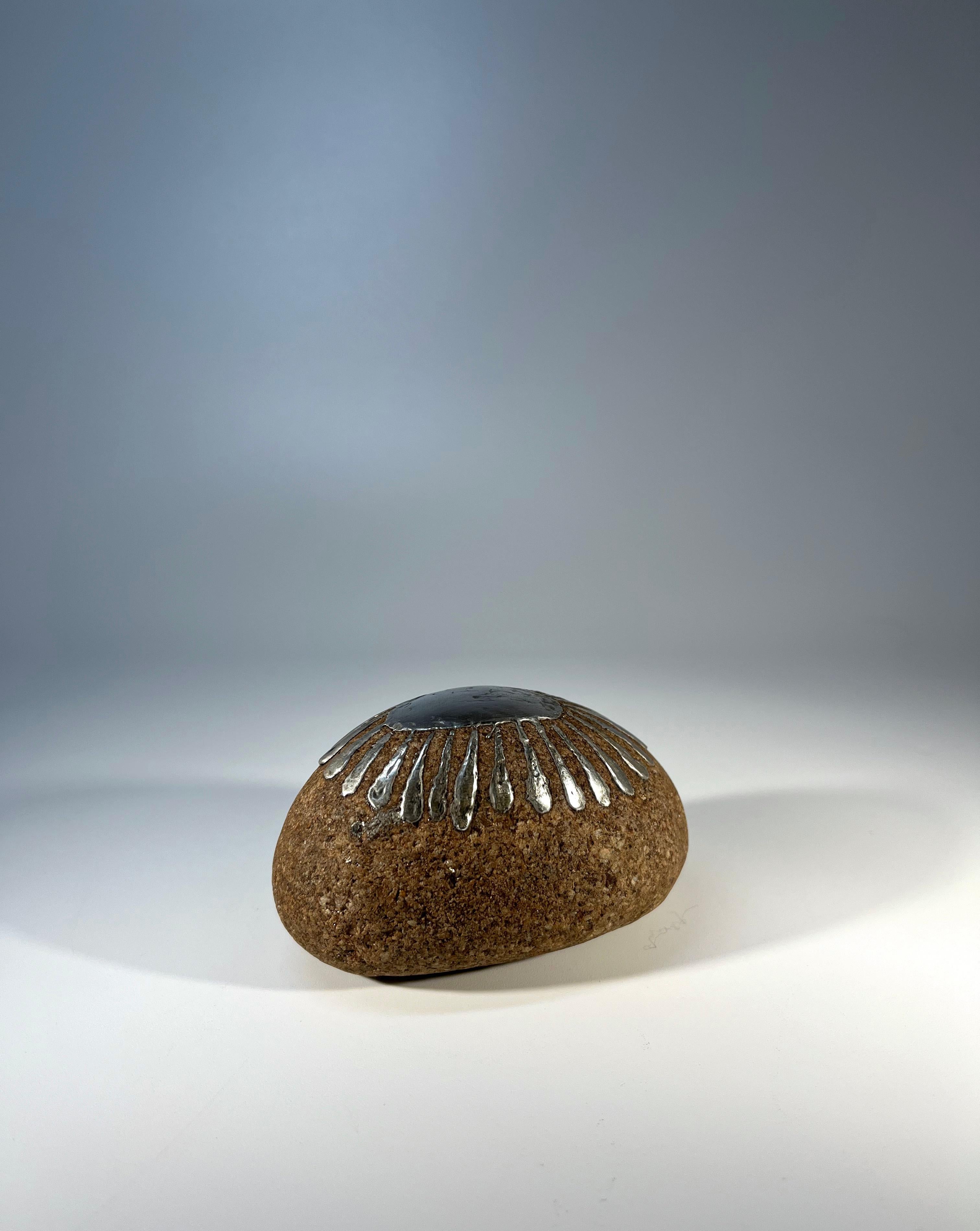 Bjorge Skohg For Gustavsberg, Stone And Applied Silver Art Rock For Sale 3