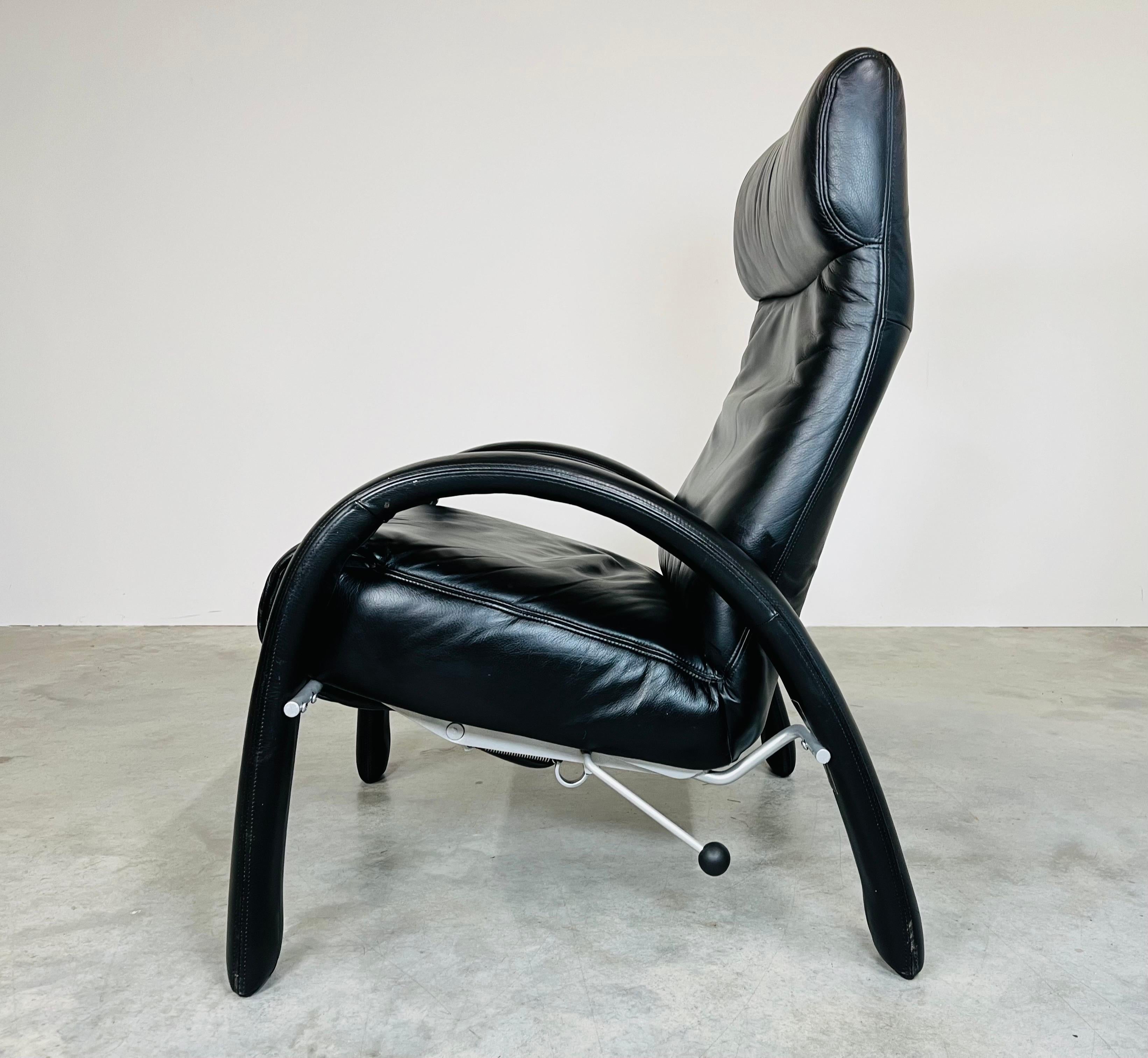 The ‘Bjork’ chair by Lafer of Brazil. 
Sleek streamlined design combined with supple leather and smooth diverse reclining function make this an incredibly comfortable chair with modern elegance. 
In excellent condition having well maintained leather