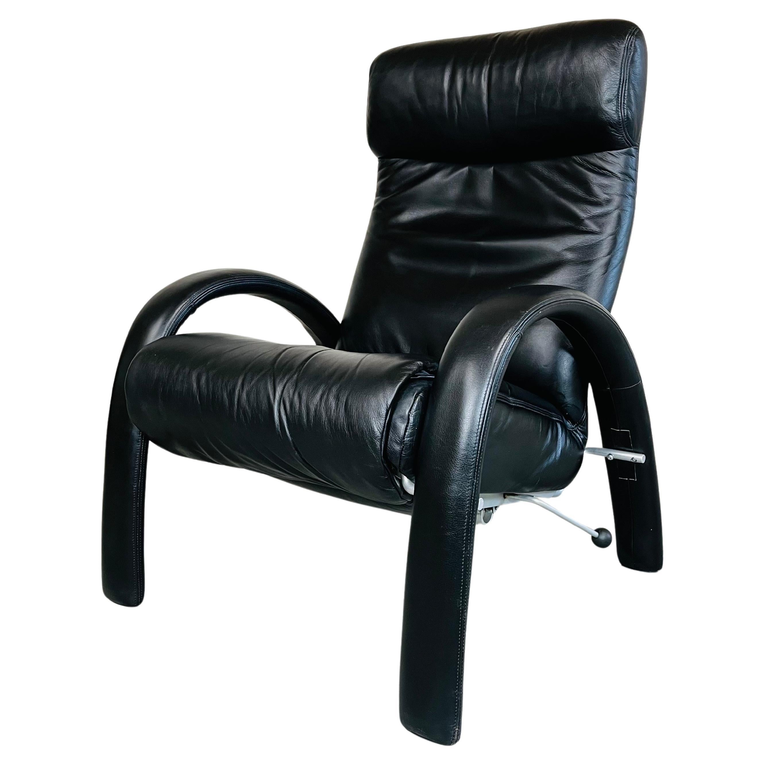 Bjork Lafer Black Leather Recliner Reclining Lounge Chair -Brazil  For Sale