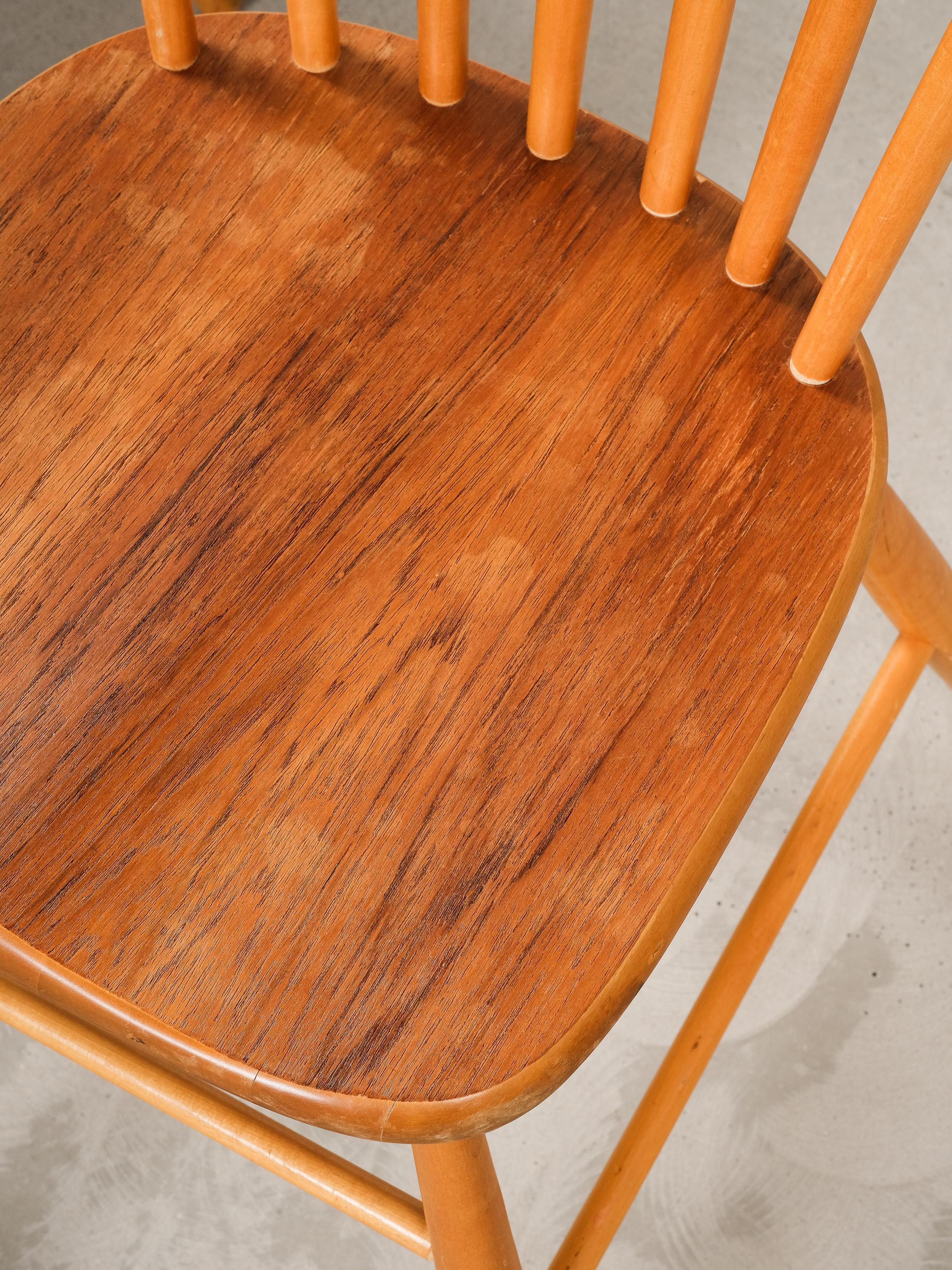 'Björka' Teak & Birch Spindle Dining Chairs by Yngve Ekström, Stolab, Set of 4 3
