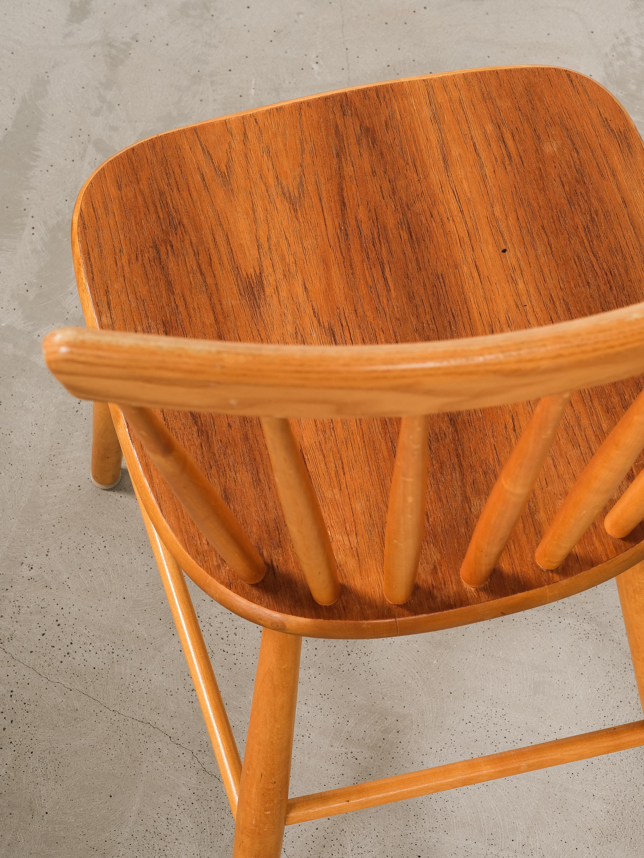 'Björka' Teak & Birch Spindle Dining Chairs by Yngve Ekström, Stolab, Set of 4 4