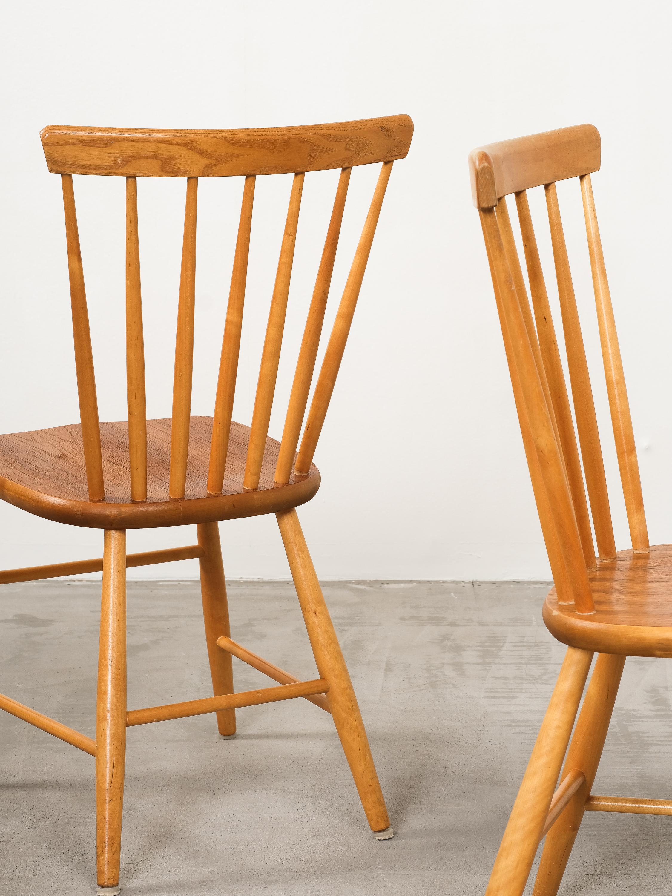 Swedish 'Björka' Teak & Birch Spindle Dining Chairs by Yngve Ekström, Stolab, Set of 4