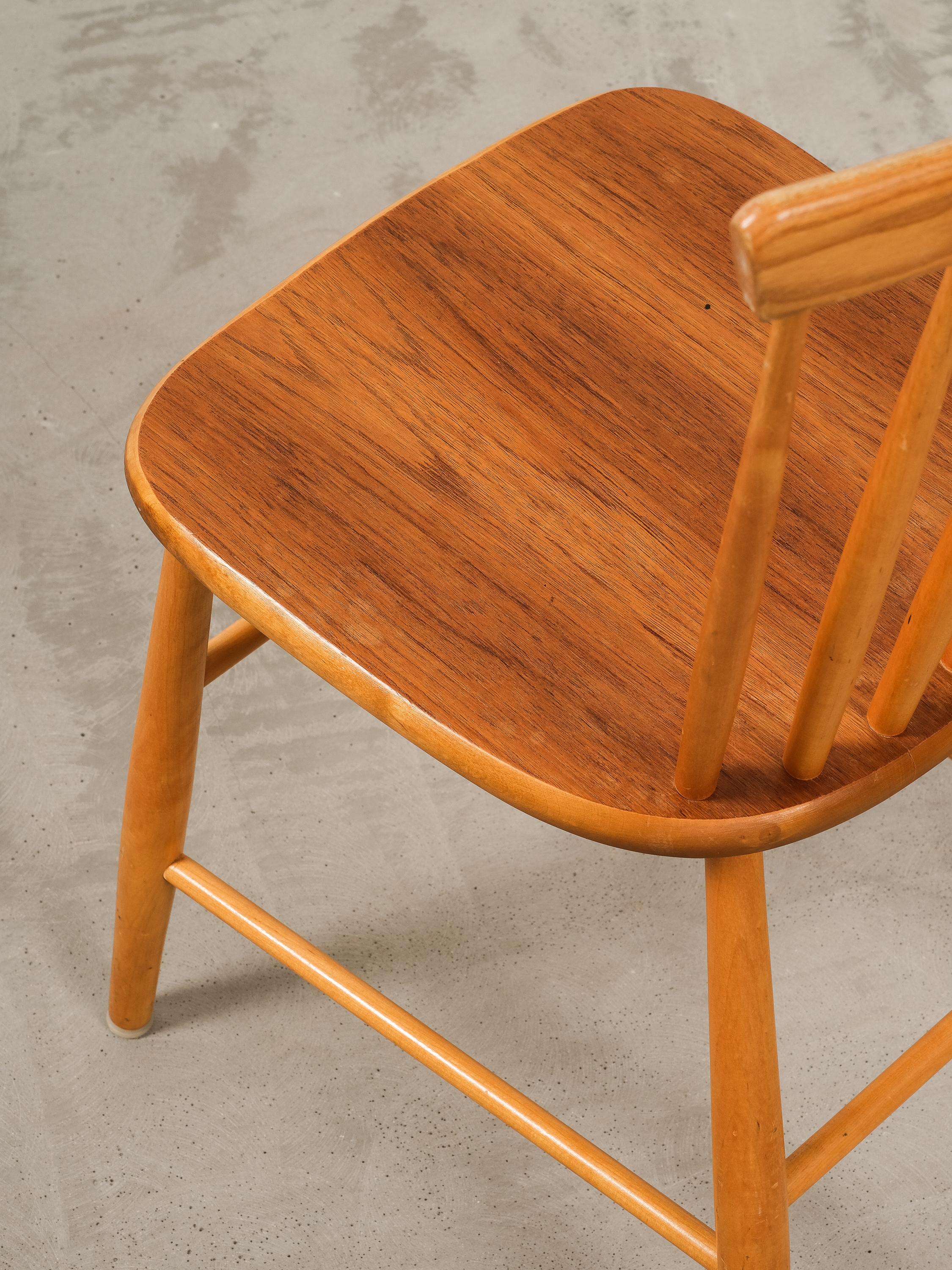 'Björka' Teak & Birch Spindle Dining Chairs by Yngve Ekström, Stolab, Set of 4 1