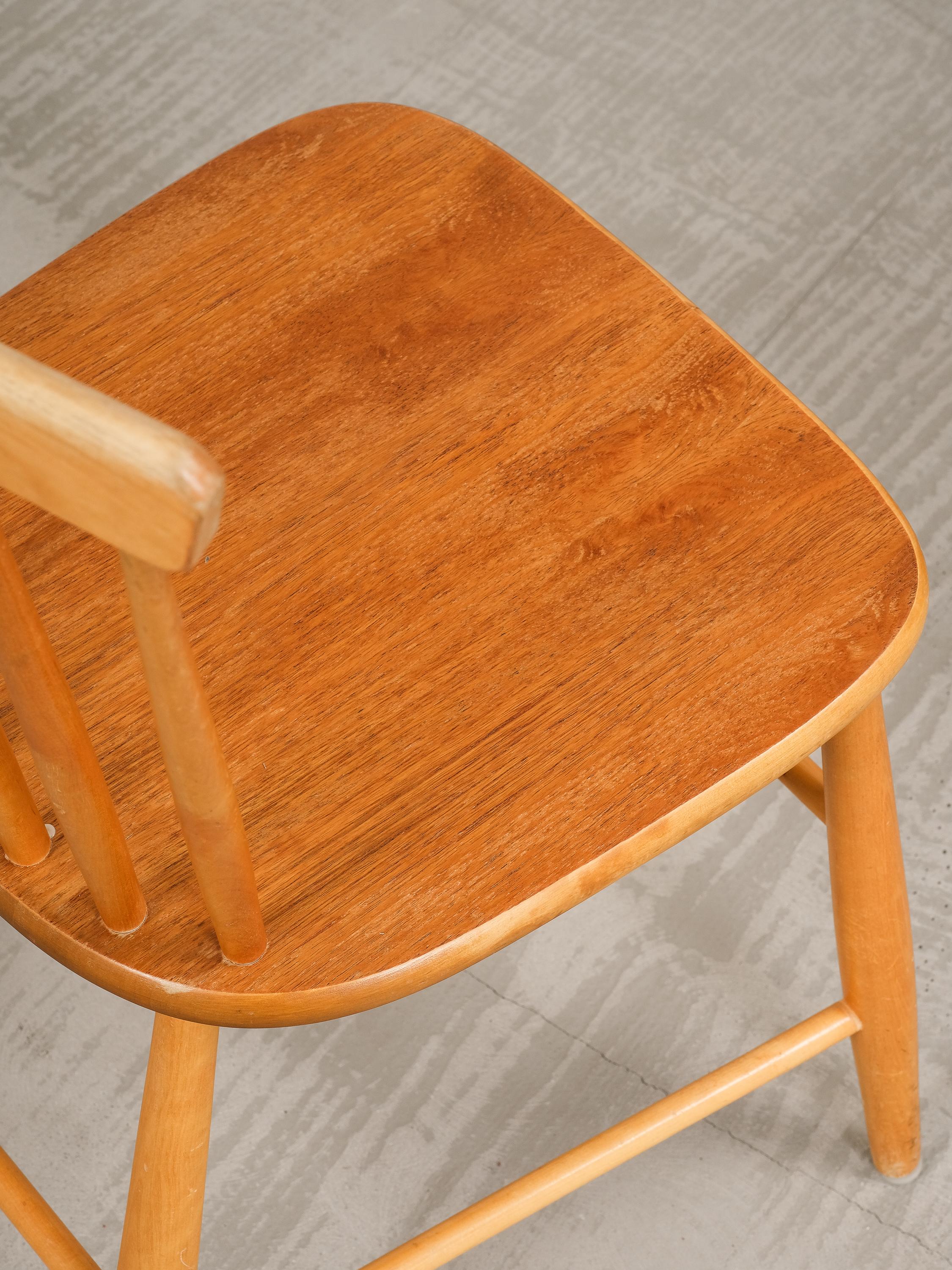 'Björka' Teak & Birch Spindle Dining Chairs by Yngve Ekström, Stolab, Set of 4 2