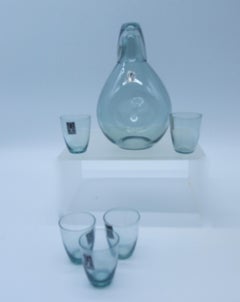 Bjorkshult Wuidart Smoke Grey Glass Decanter and Shot Glasses Mid-Century Modern