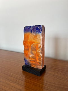 Bjorn Ekergren Artist Signed Cast Art Glass Face on Stand Vintage Midcentury