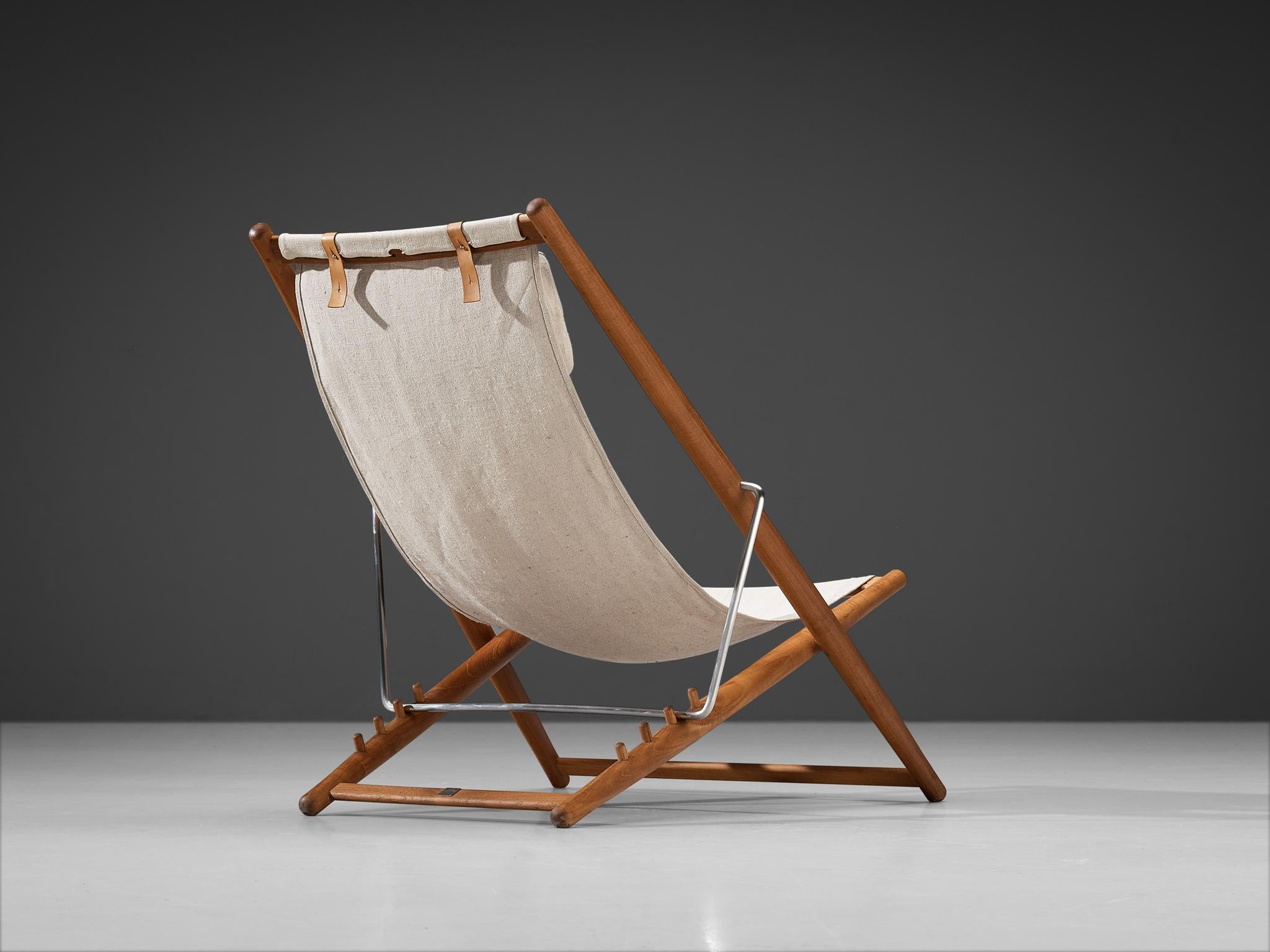 Suédois Björn Hulten for Berga Form Lounge Chair en teck et toile écrue