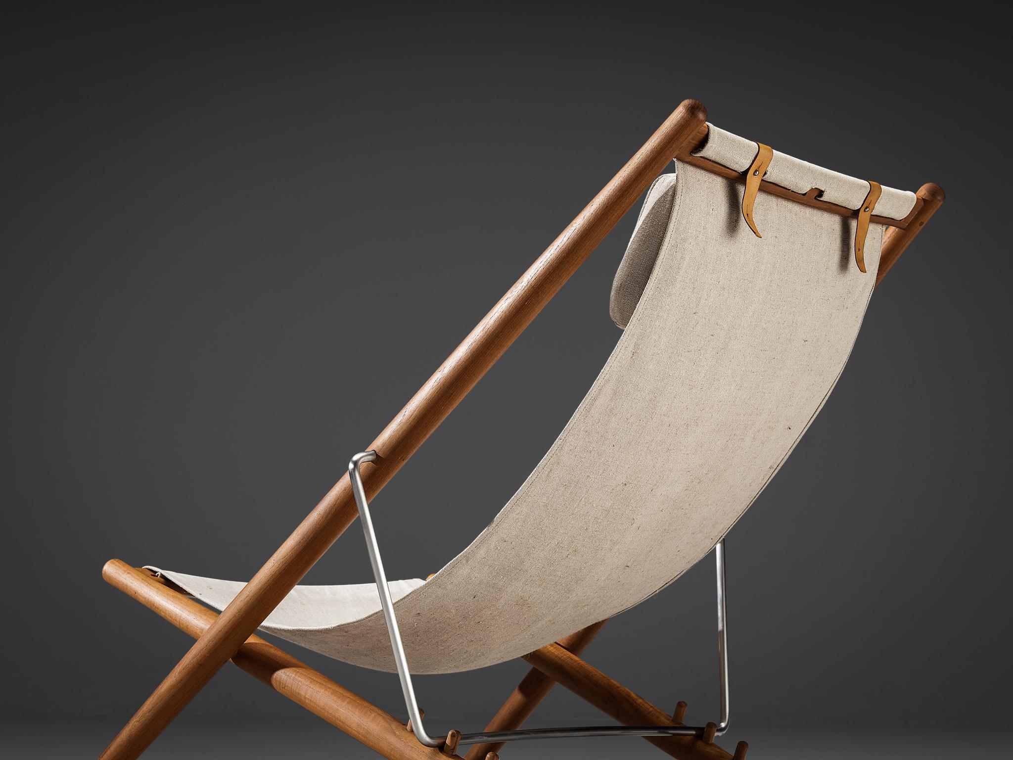 Björn Hulten for Berga Form Lounge Chair en teck et toile écrue Bon état à Waalwijk, NL