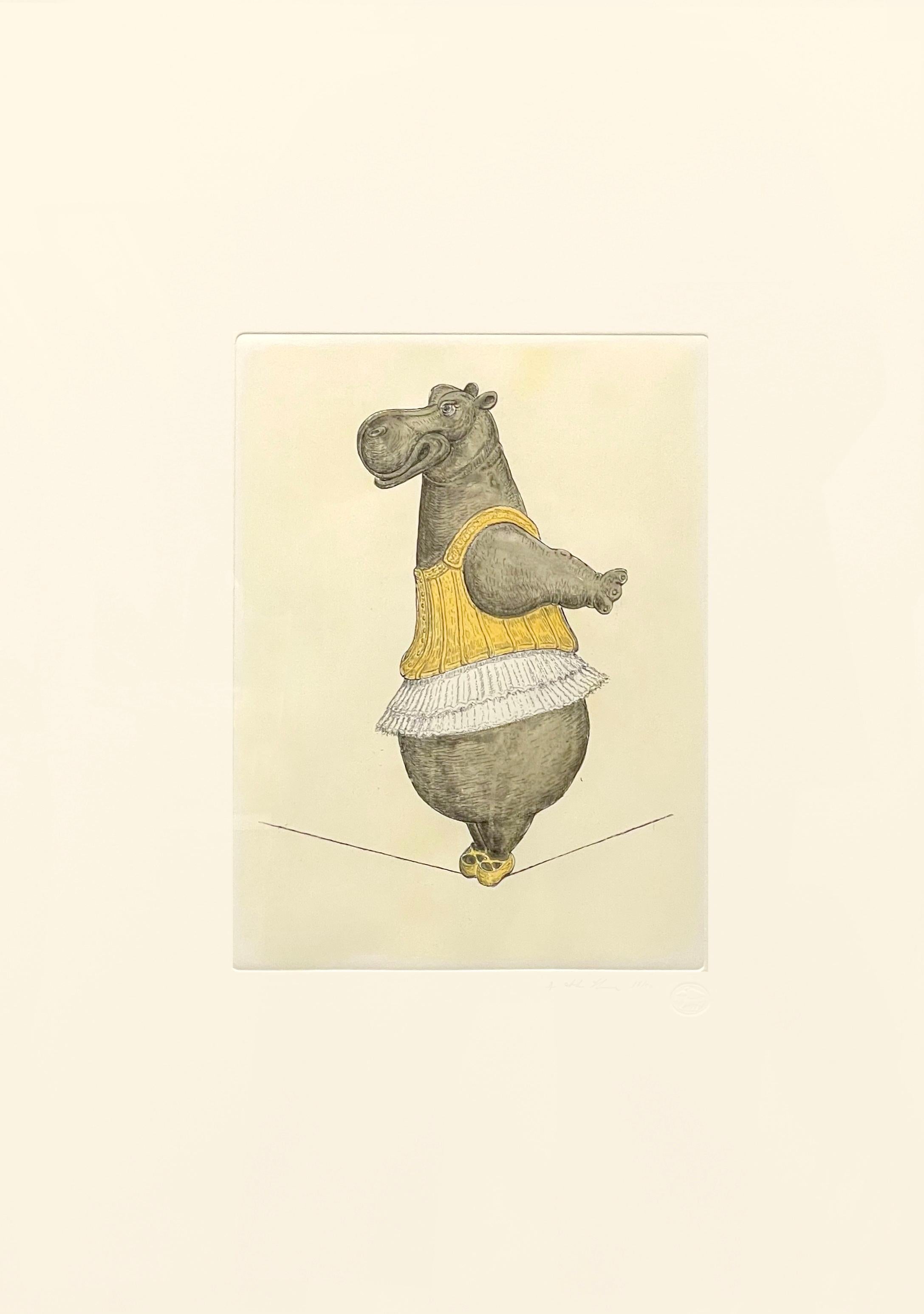 Figurative Print Bjørn Okholm Skaarup - L'hippopotame funambule