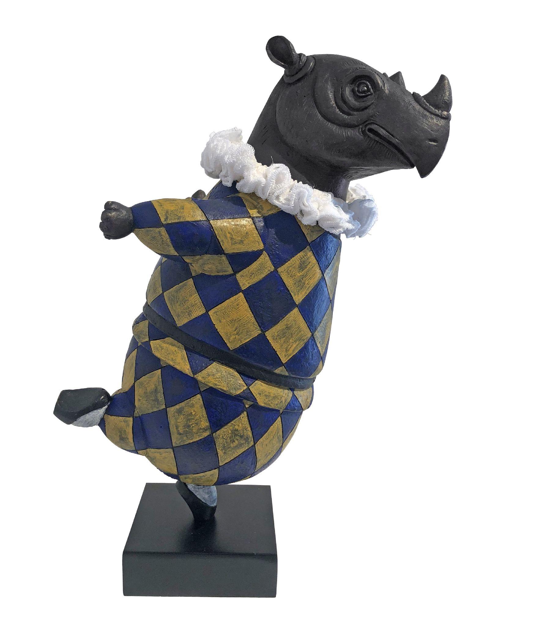 Bjørn Okholm Skaarup Figurative Sculpture - Rhino Harlequin, pirouette, maquette