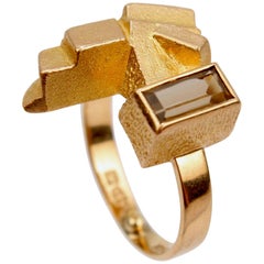 Björn Weckström 14 Karat Gold and Smoky Quartz Scandinavian Modernist Ring