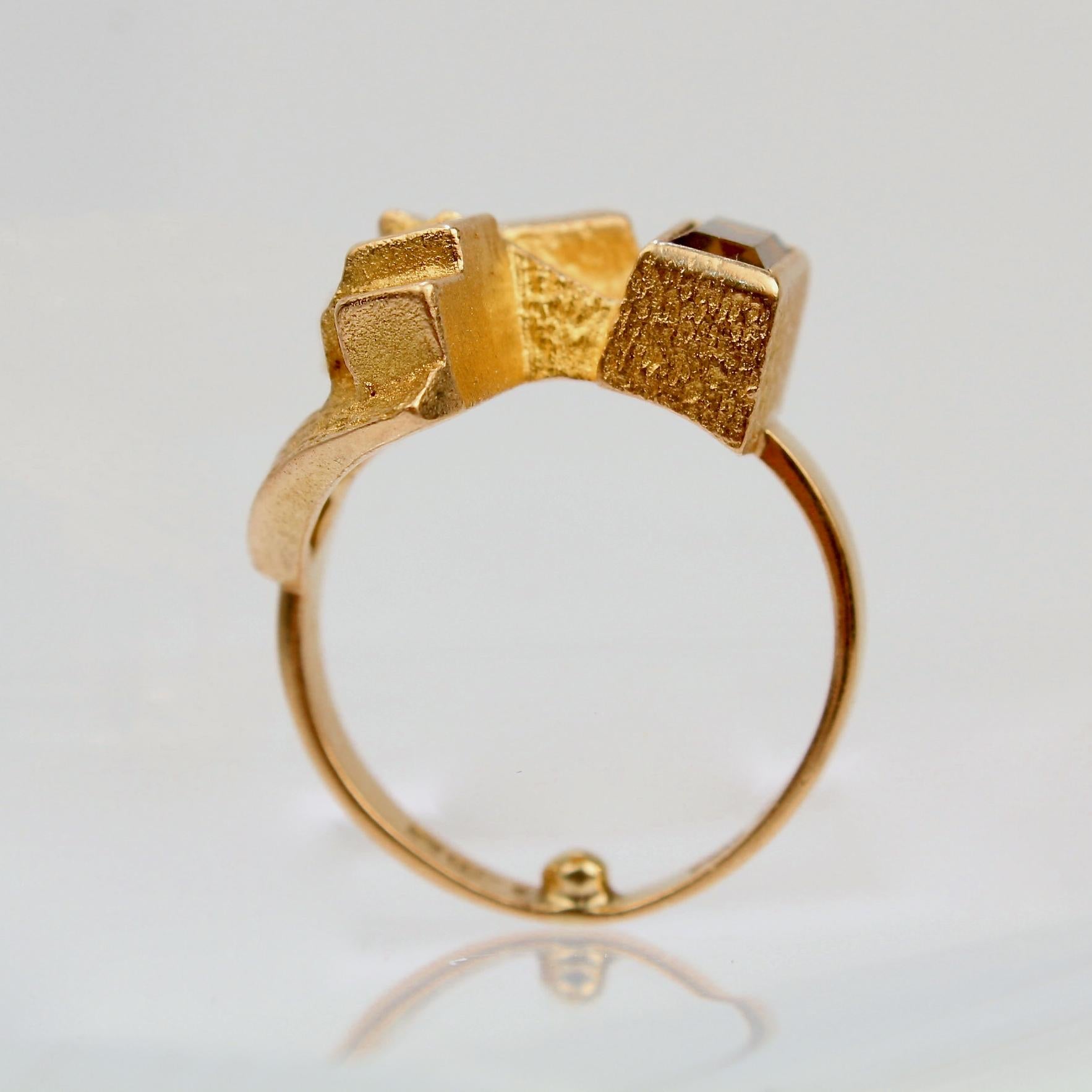 Baguette Cut Björn Weckström 14 Karat Gold and Smoky Quartz Scandinavian Modernist Ring