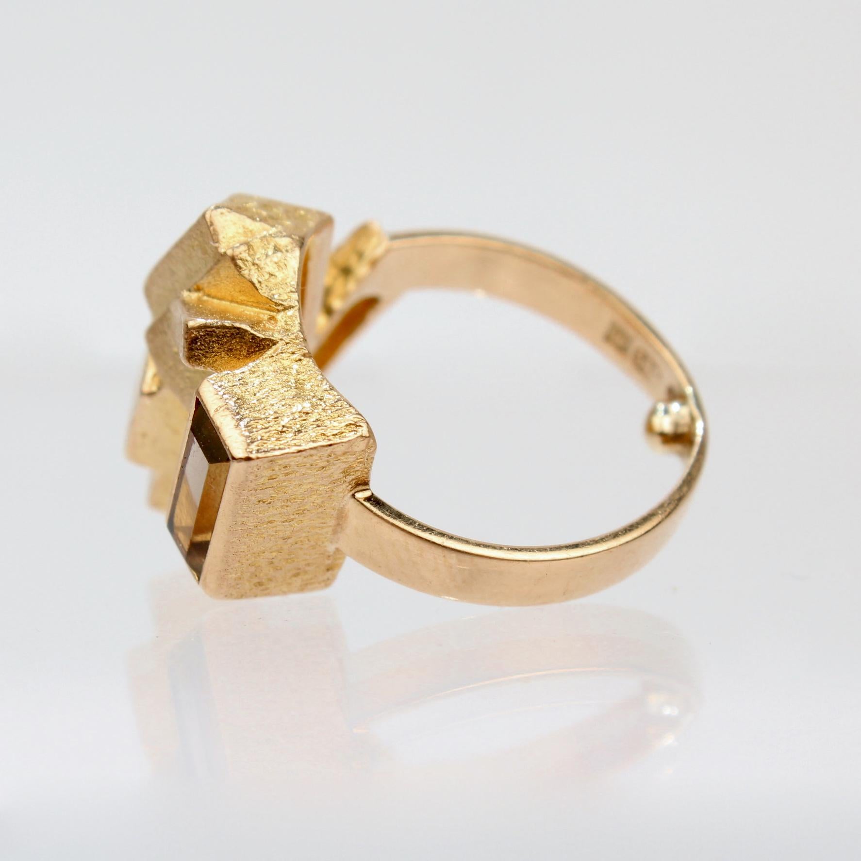 Women's Björn Weckström 14 Karat Gold and Smoky Quartz Scandinavian Modernist Ring