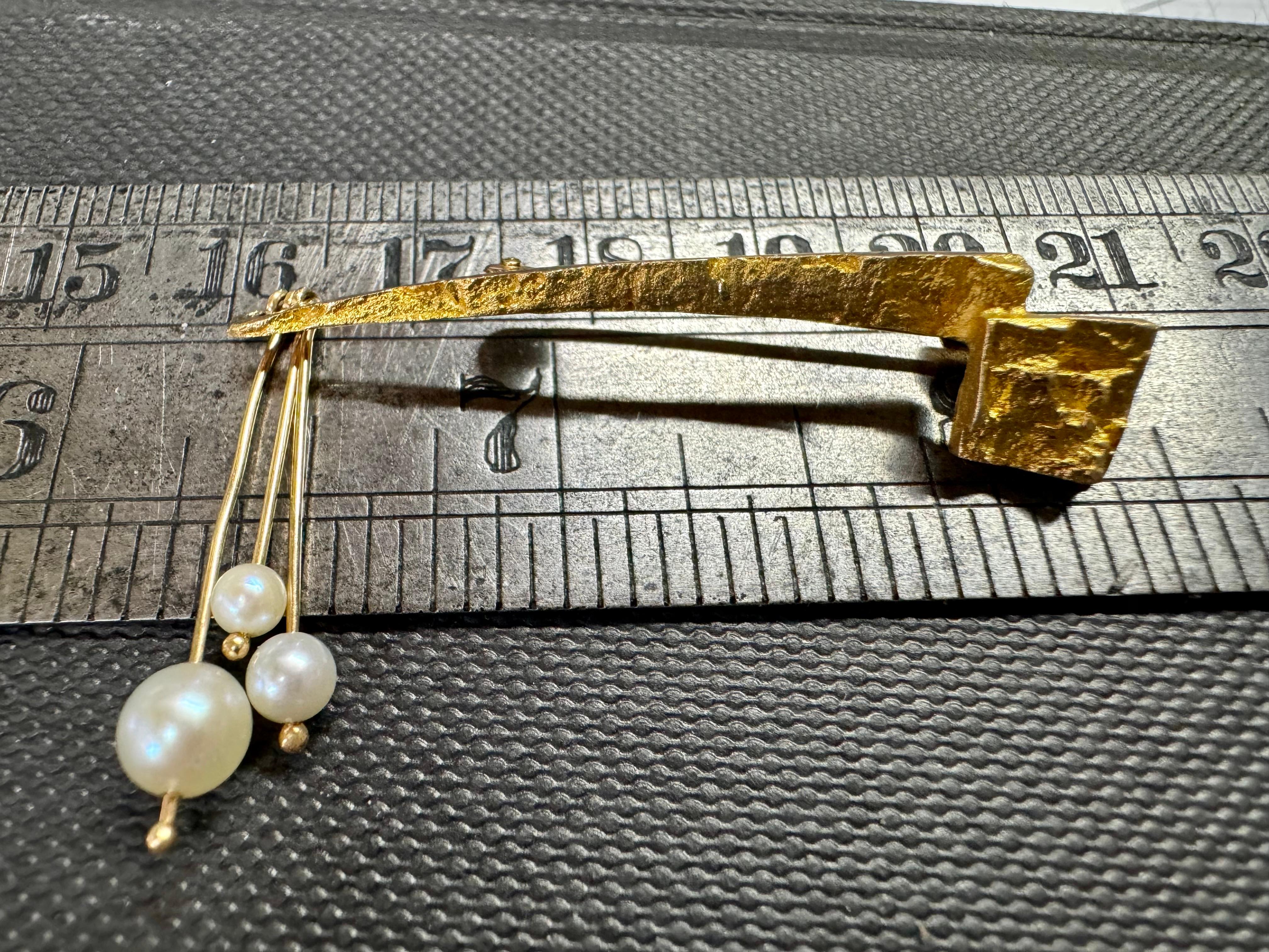 Björn Weckström, Broche de oro de 14 quilates y perlas. Laponia 1967 