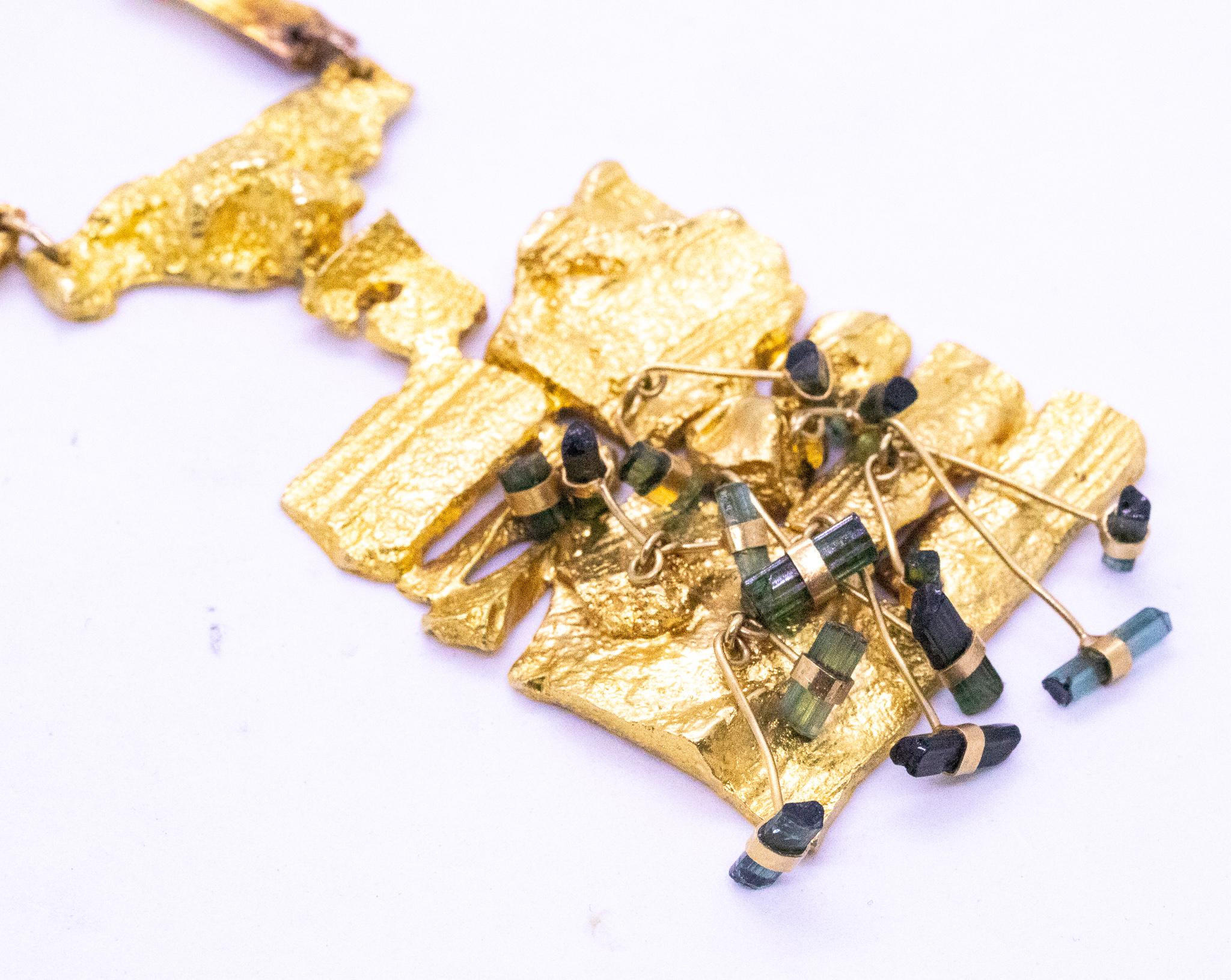 Bjorn Weckstrom 1967 Finland Rare Kukkiva Muuri Necklace 18Kt Gold & Tourmalines For Sale 7