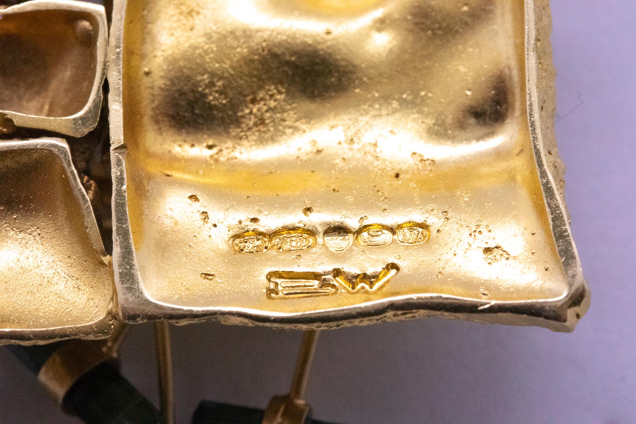 Modernist Bjorn Weckstrom 1967 Finland Rare Kukkiva Muuri Necklace 18Kt Gold & Tourmalines For Sale