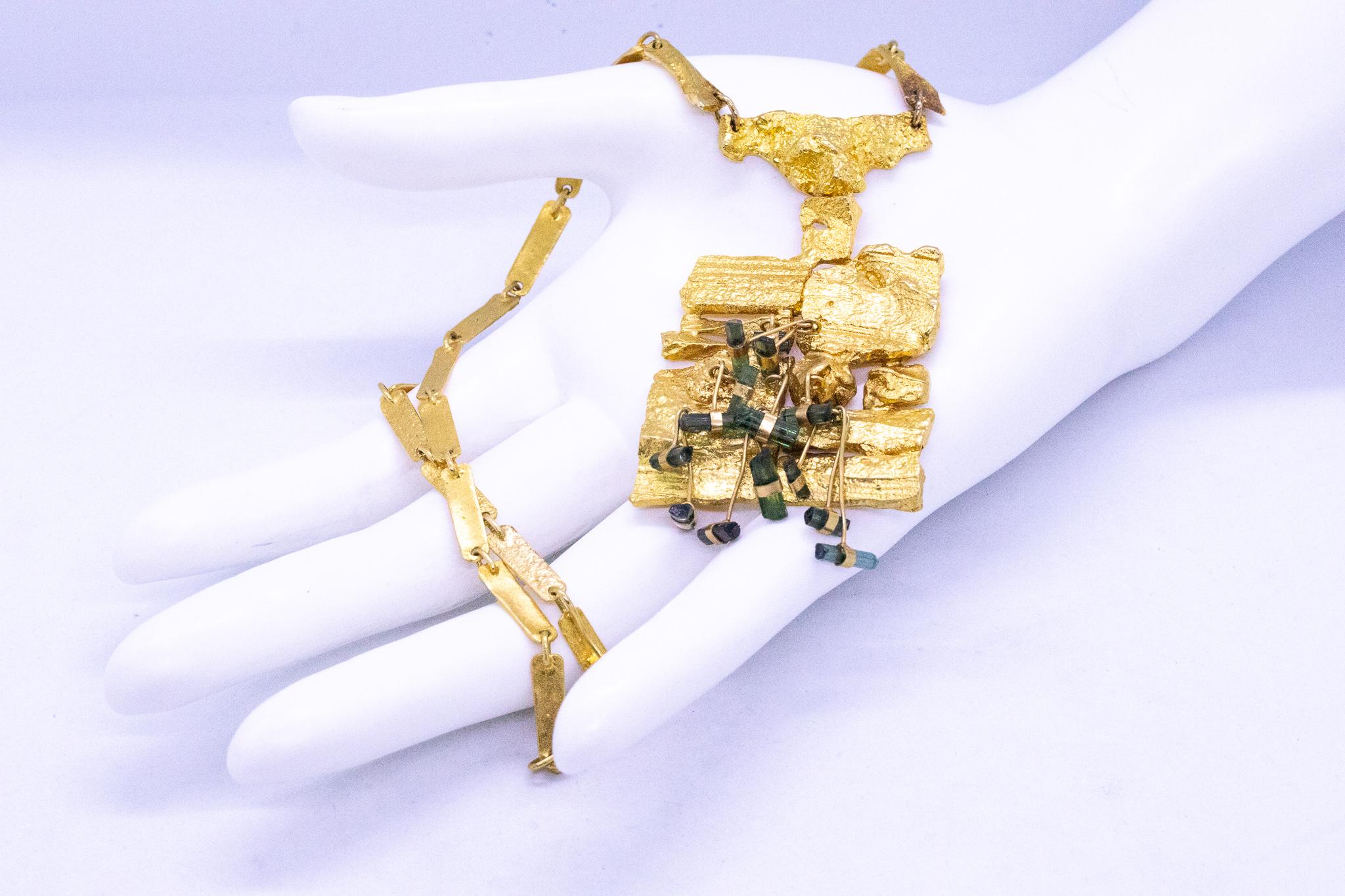 Bjorn Weckstrom 1967 Finland Rare Kukkiva Muuri Necklace 18Kt Gold & Tourmalines In Excellent Condition For Sale In Miami, FL