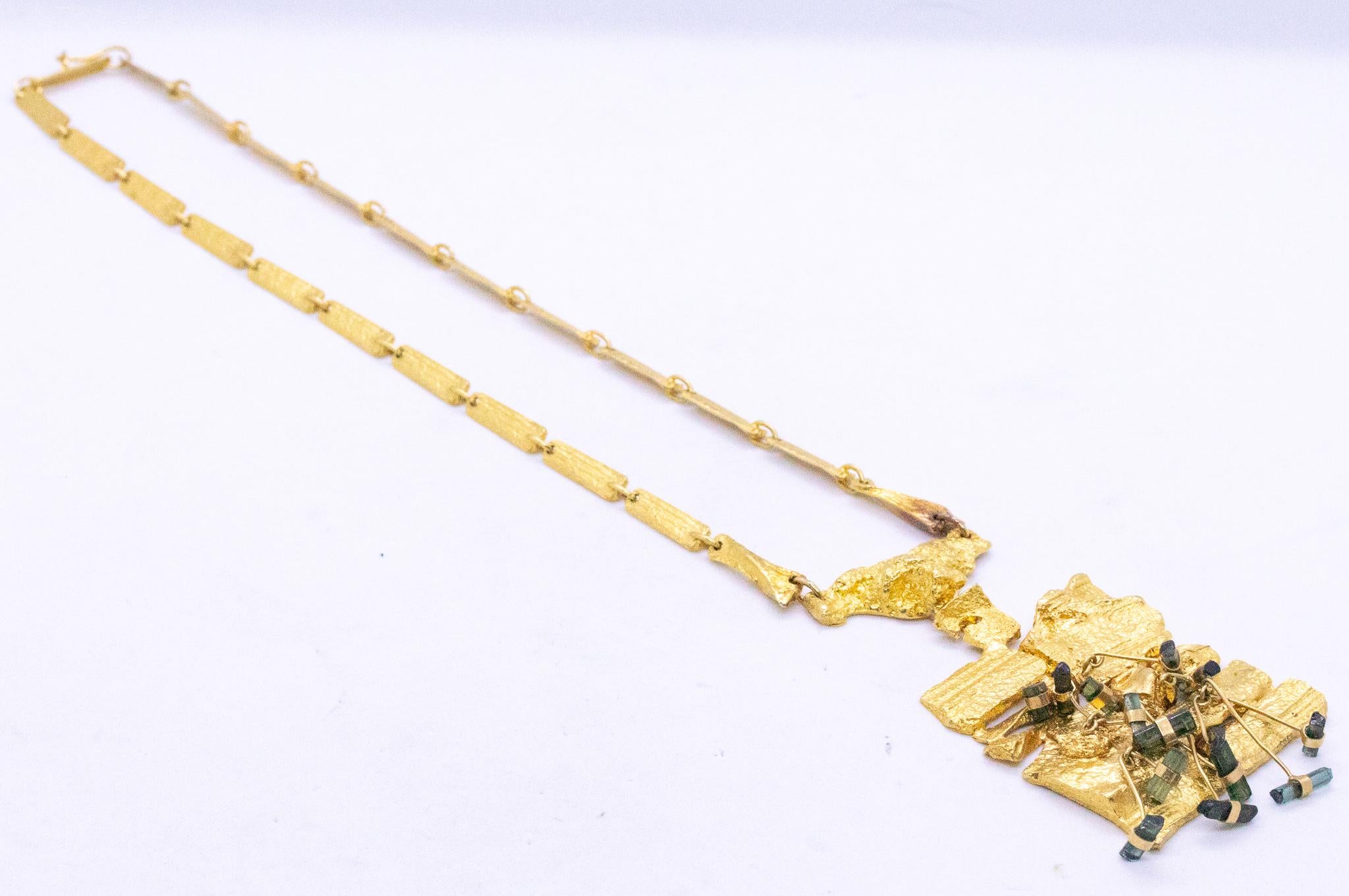 Bjorn Weckstrom 1967 Finland Rare Kukkiva Muuri Necklace 18Kt Gold & Tourmalines For Sale 2