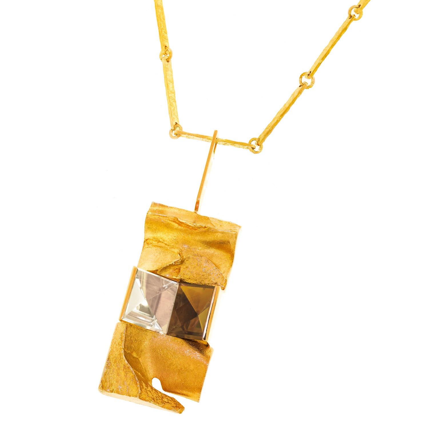 Bjorn Weckstrom Citrine and Gold Necklace 14k Dated 1971 Finland For Sale 5