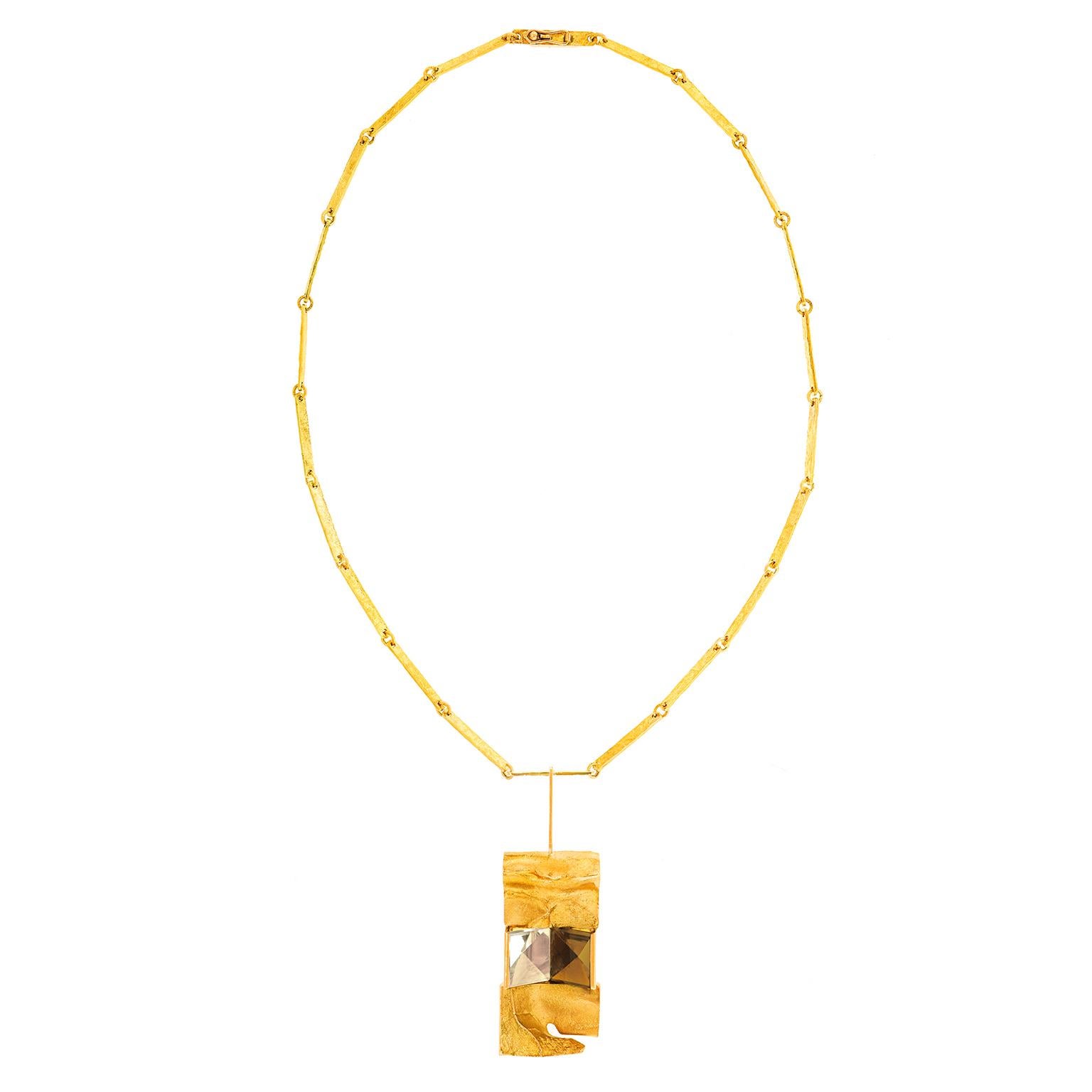 Modernist Bjorn Weckstrom Citrine and Gold Necklace 14k Dated 1971 Finland For Sale