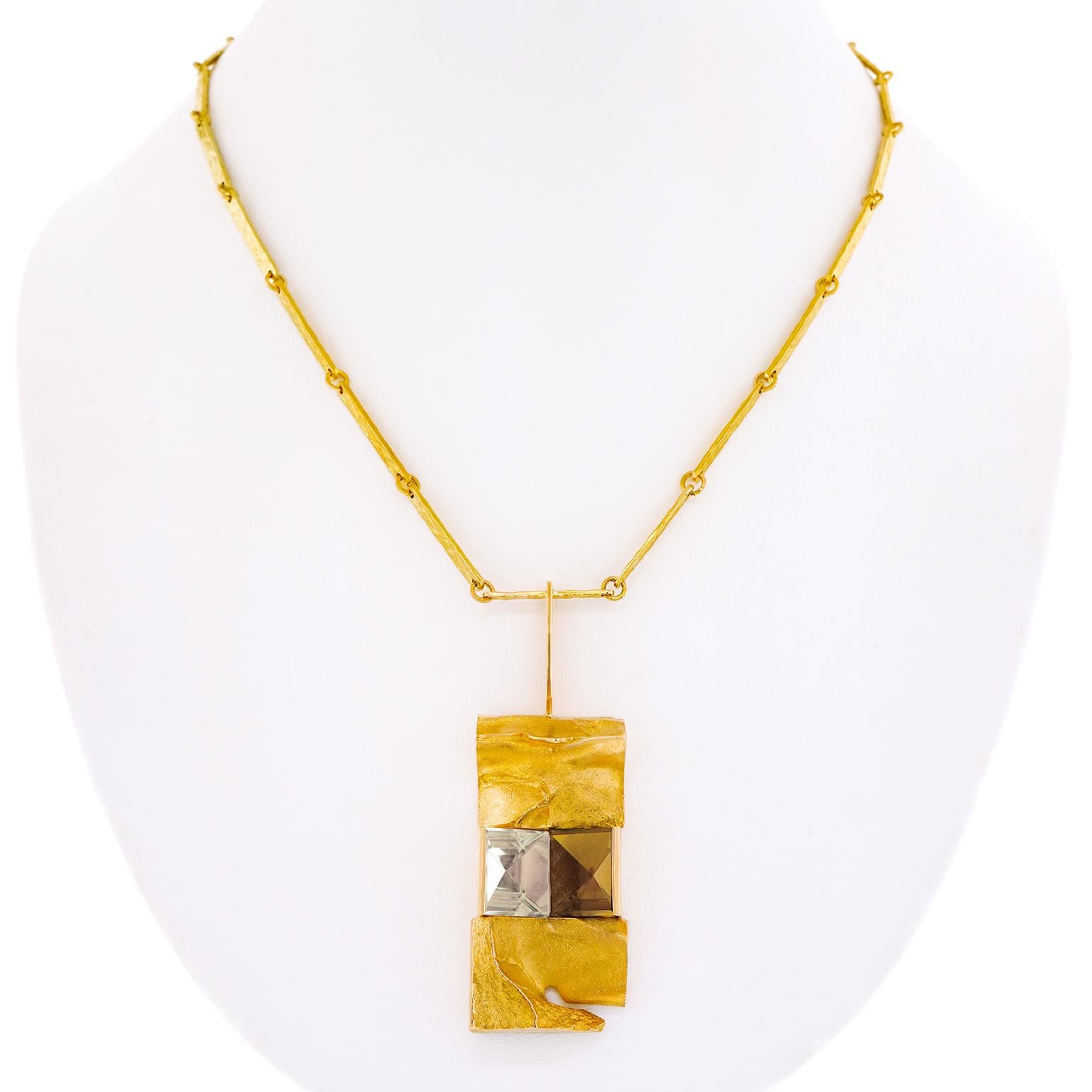 Bjorn Weckstrom Citrine and Gold Necklace 14k Dated 1971 Finland For Sale 1